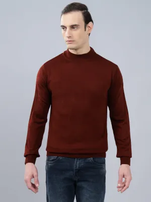 Men's Maroon Solid Full Sleeve Sweater