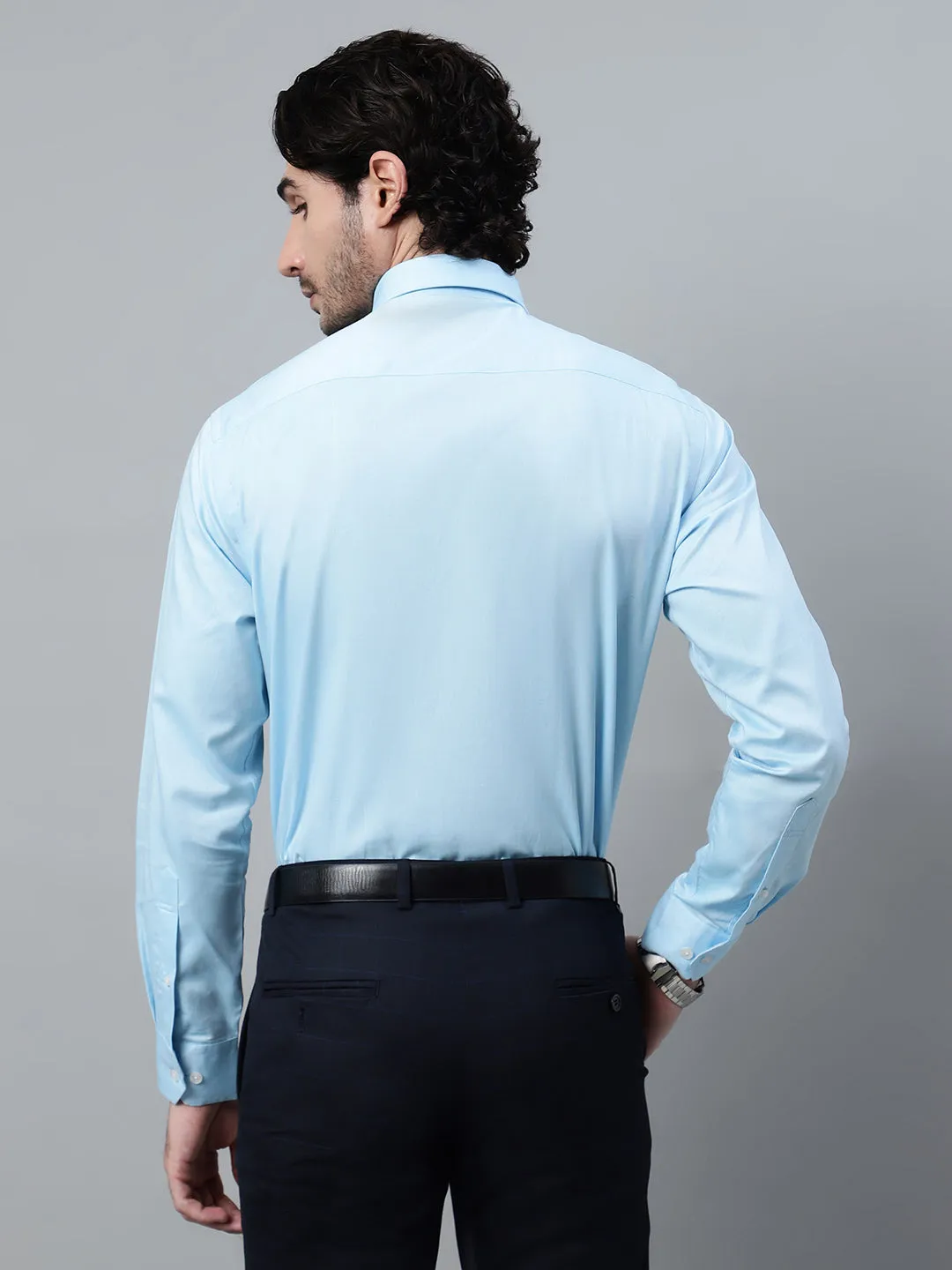 Men's Mint Blue Formal Fil a Fil Plain Full Sleeve Shirt