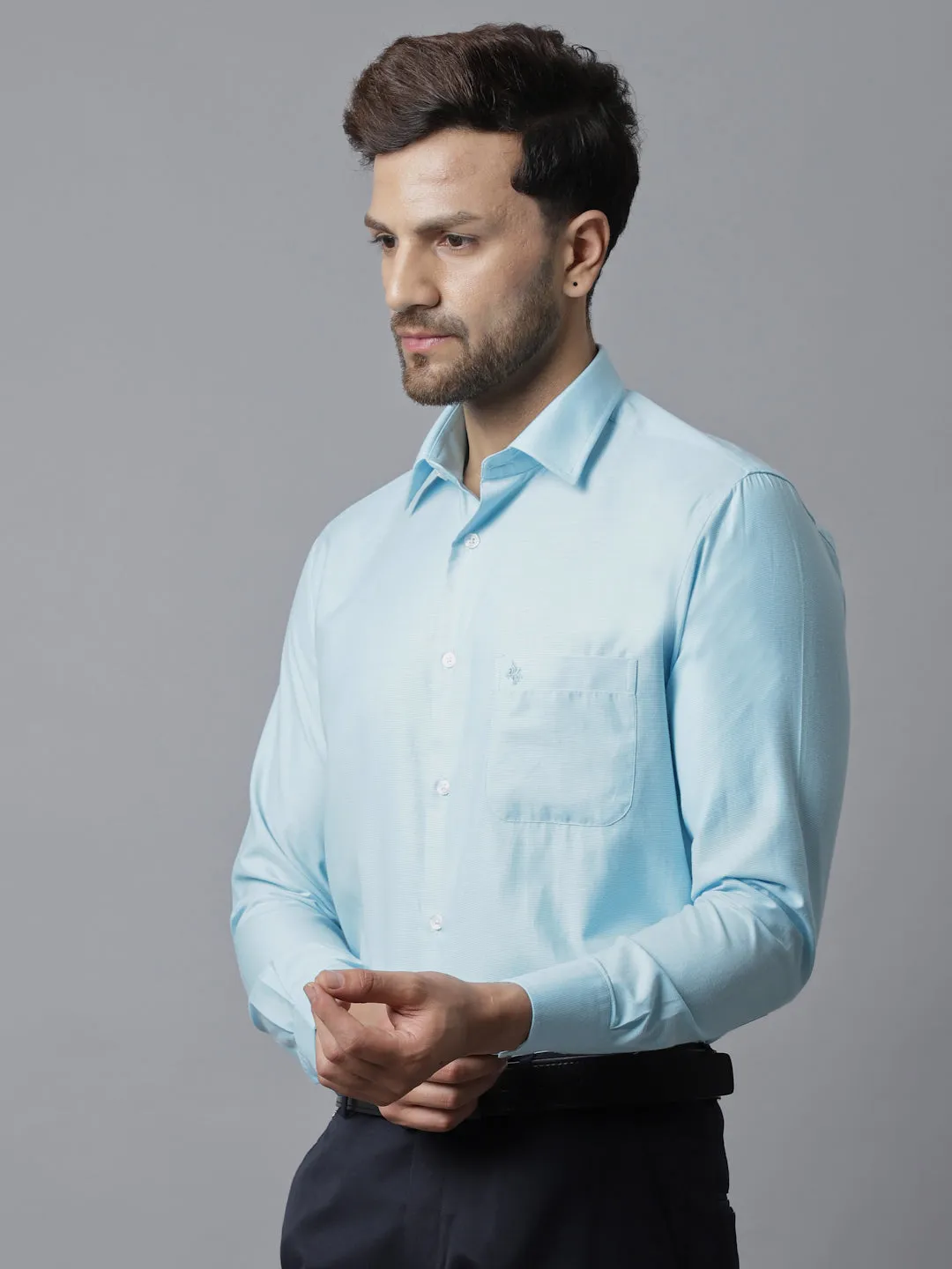 Men's Mint Blue Formal Self textured Full Sleeve Shirt