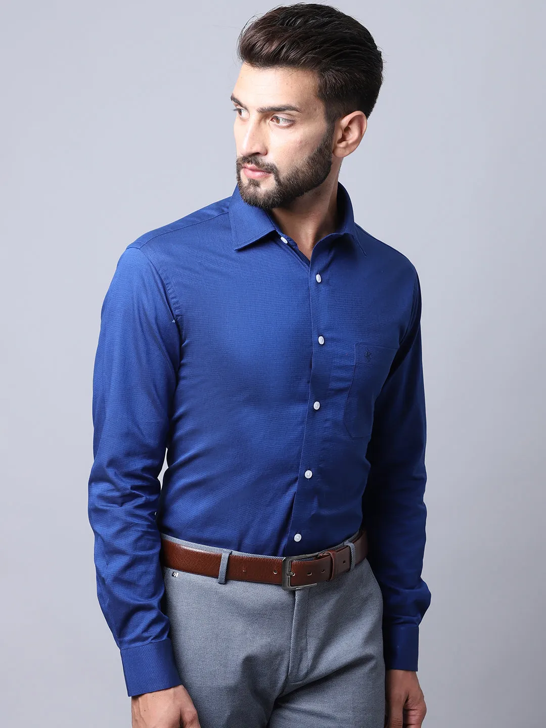 Men's Navy Blue Formal Fil a Fil Plain Full Sleeve Shirt