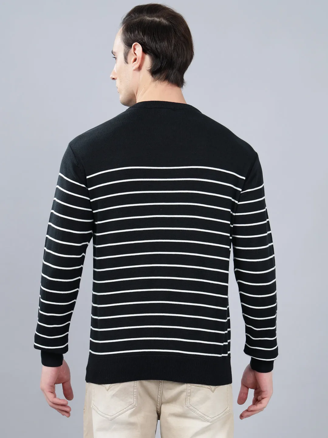 Men's Navy Blue Striped Full Sleeve Sweater