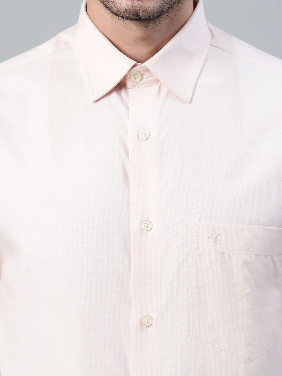 Men's Peach Formal Self textured Full Sleeve Shirt