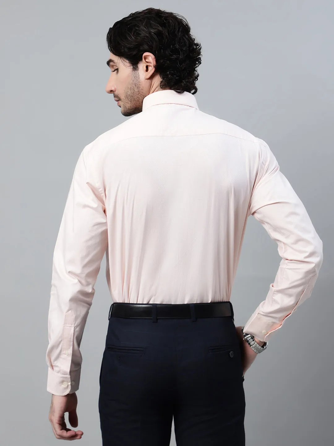 Men's Peach Formal Self textured Full Sleeve Shirt