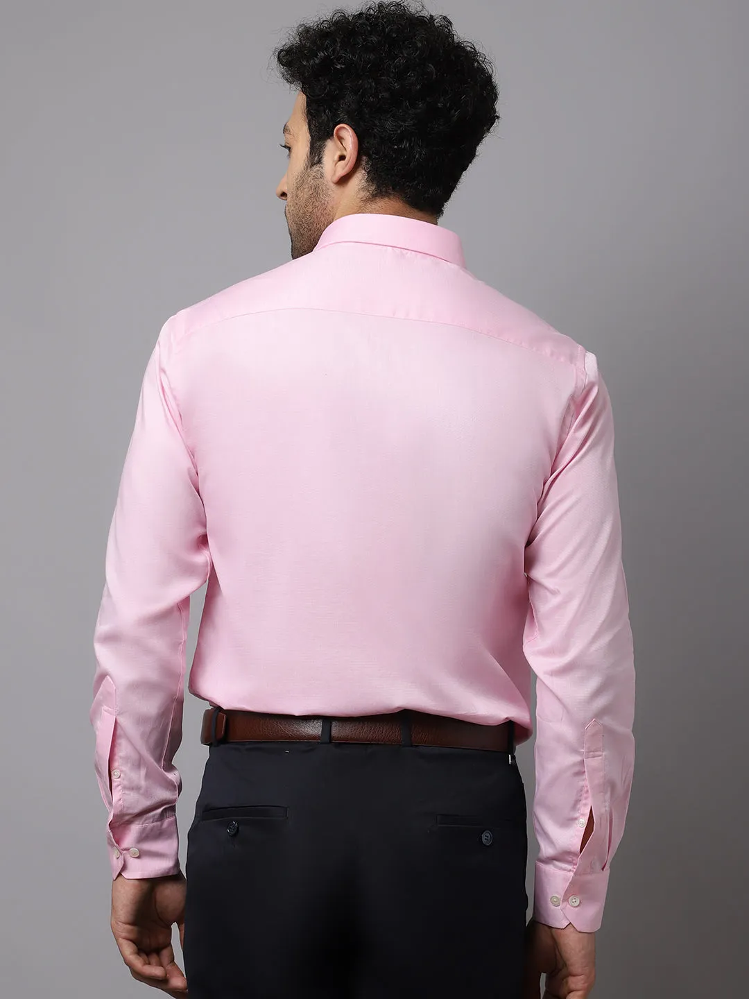 Men's Pink Formal Fil a Fil Plain Full Sleeve Shirt