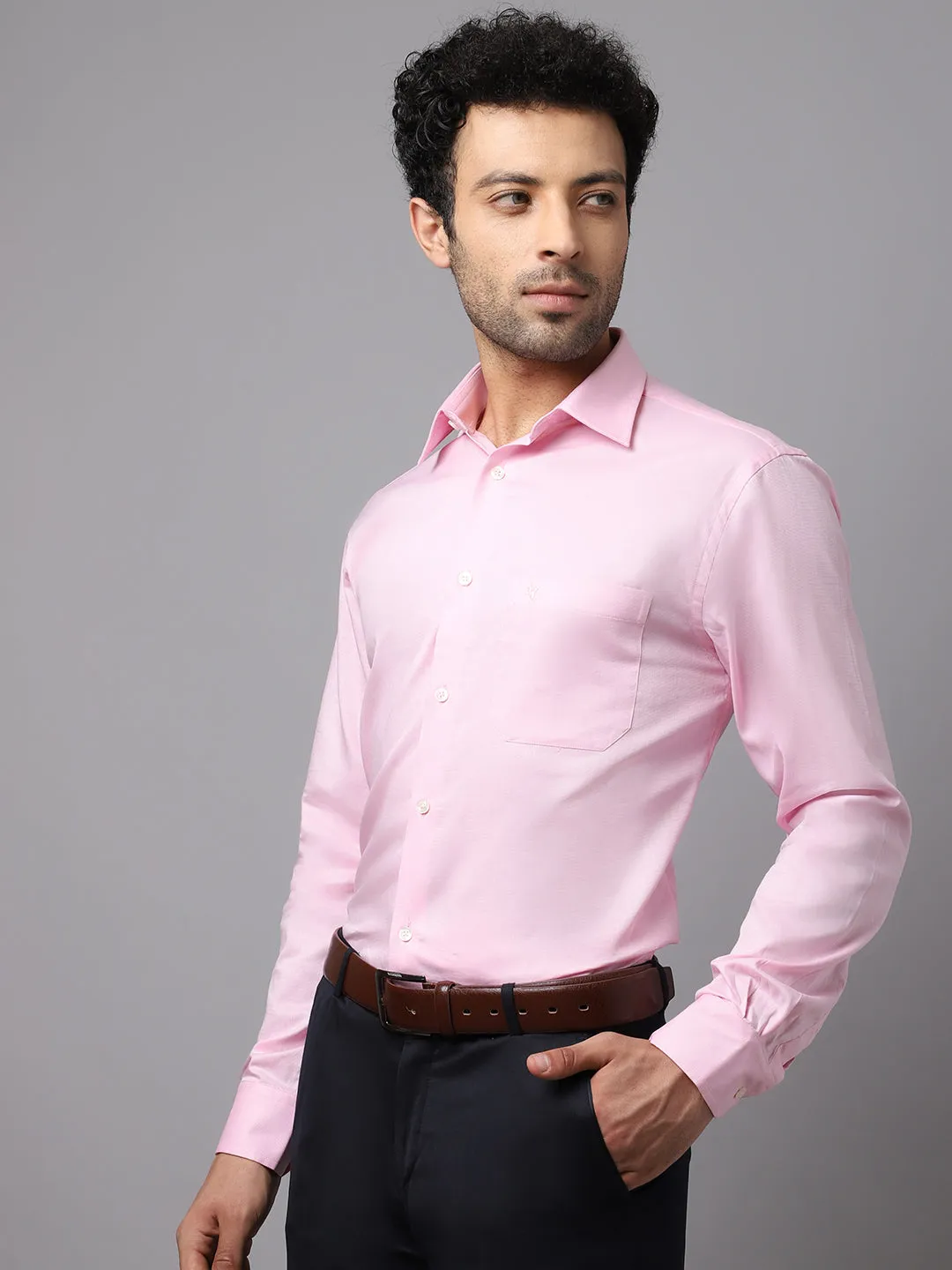 Men's Pink Formal Fil a Fil Plain Full Sleeve Shirt