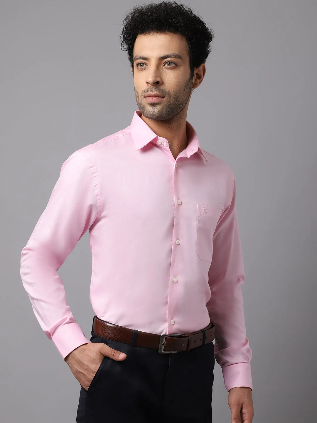 Men's Pink Formal Fil a Fil Plain Full Sleeve Shirt