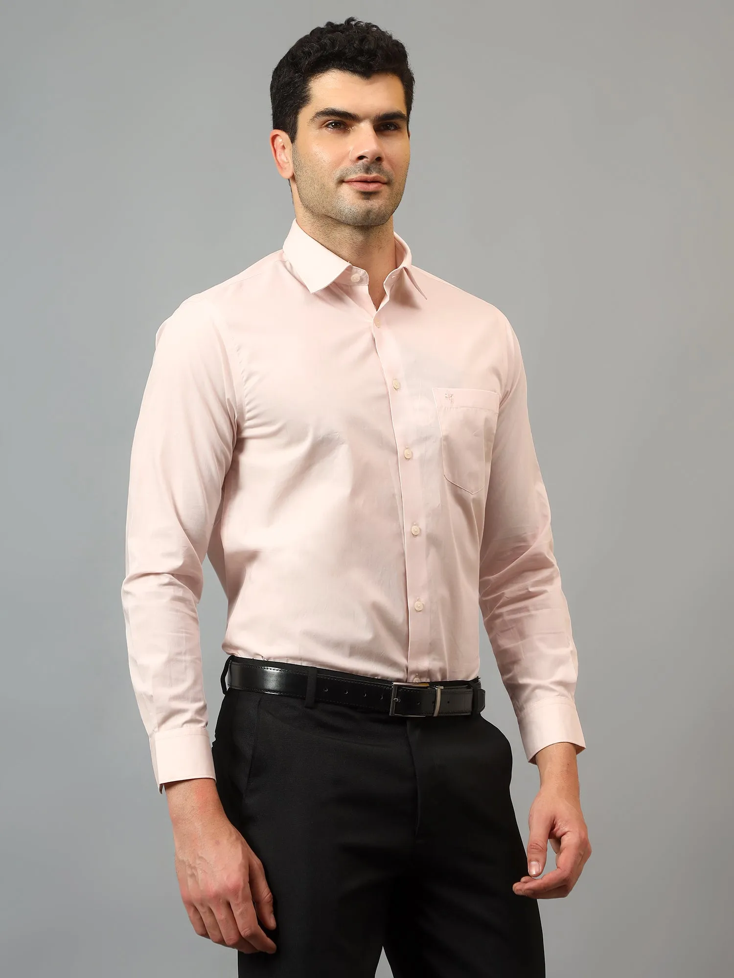 Men's Pink Formal Plain Full Sleeve Shirt