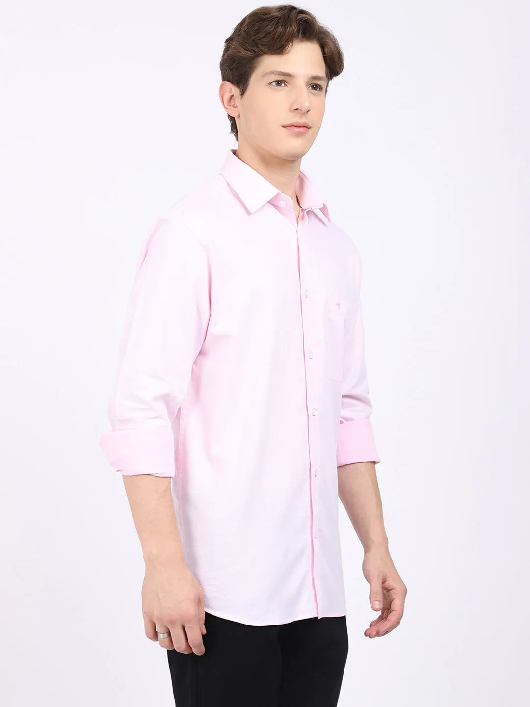 Men's Pink Formal Self textured Full Sleeve Shirt