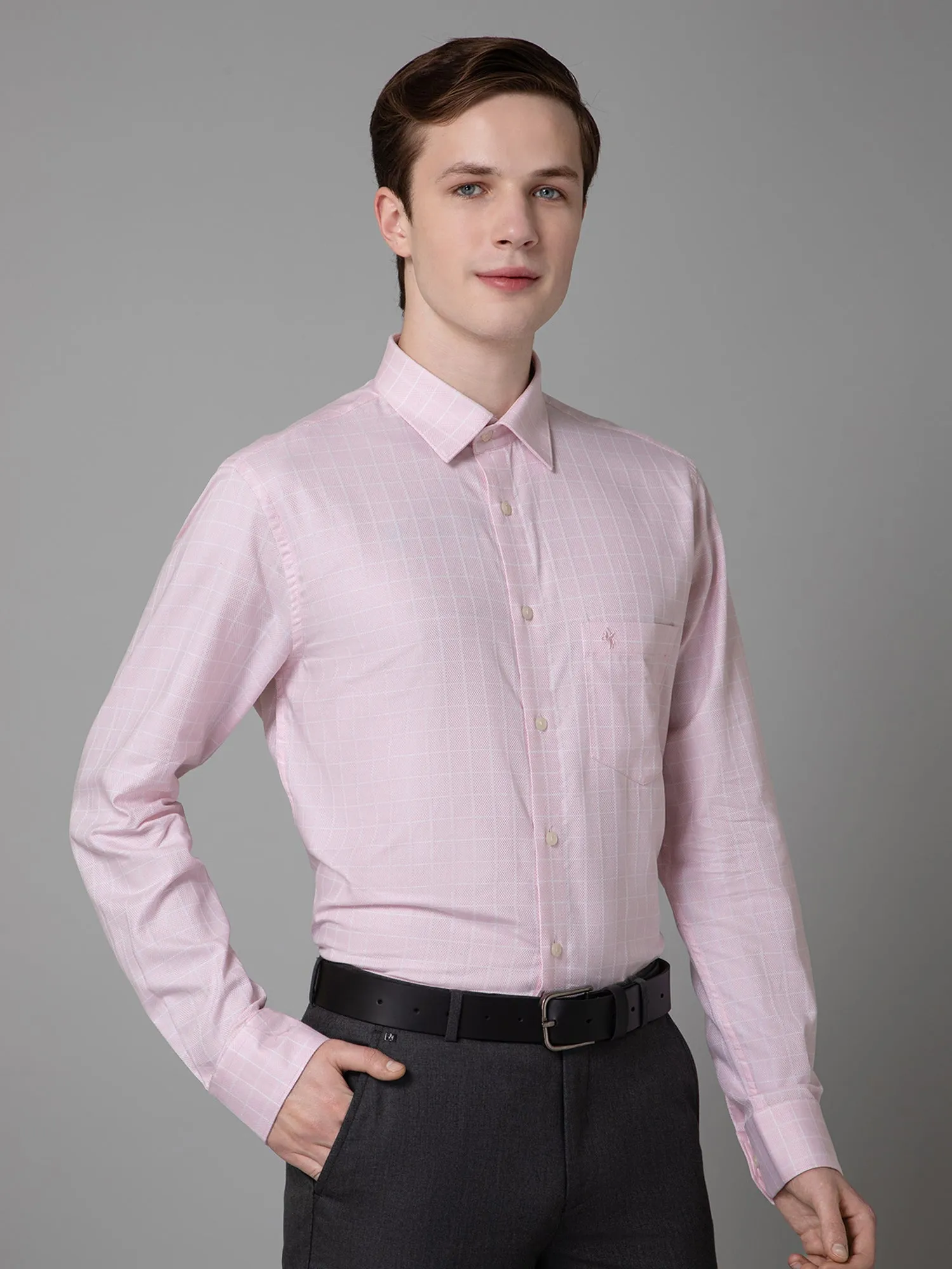 Men's Pink Formal Small Checks Full Sleeve Shirt