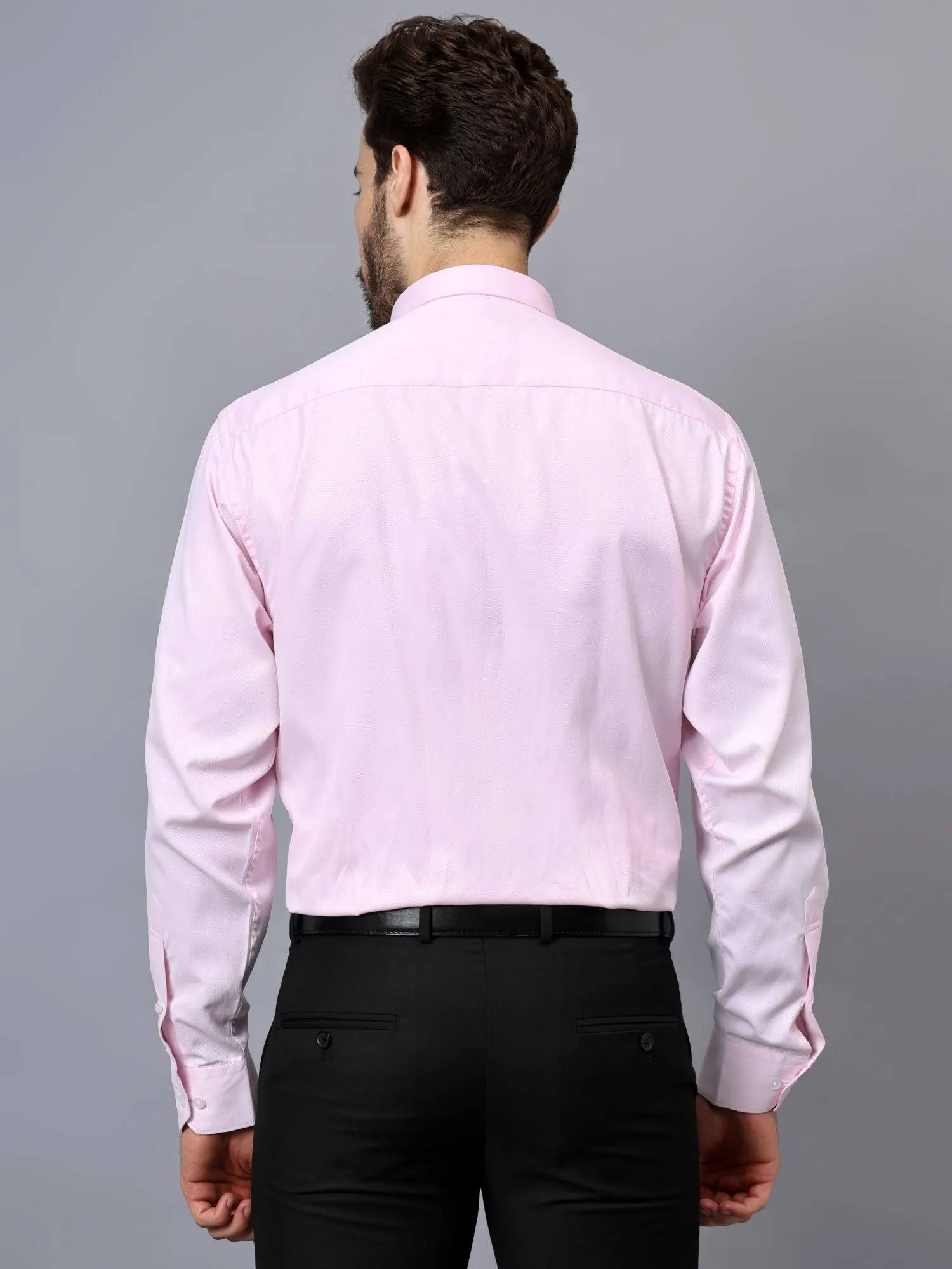 Men's Pink Self Design Full Sleeve Formal Shirt