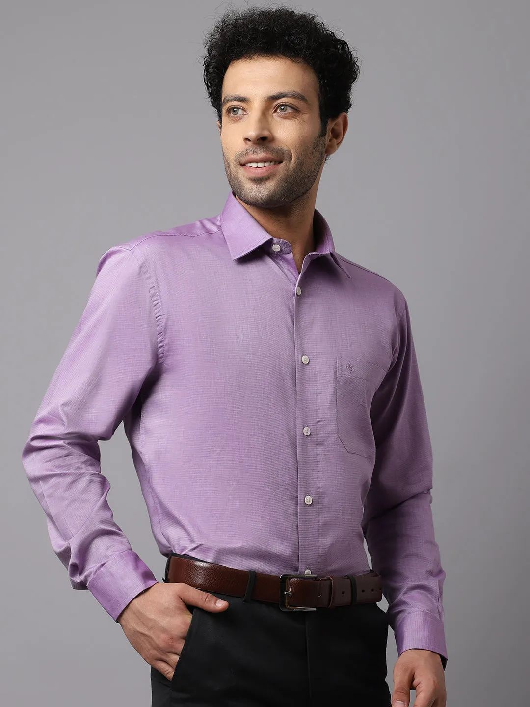 Men's Purple Formal Fil a Fil Plain Full Sleeve Shirt