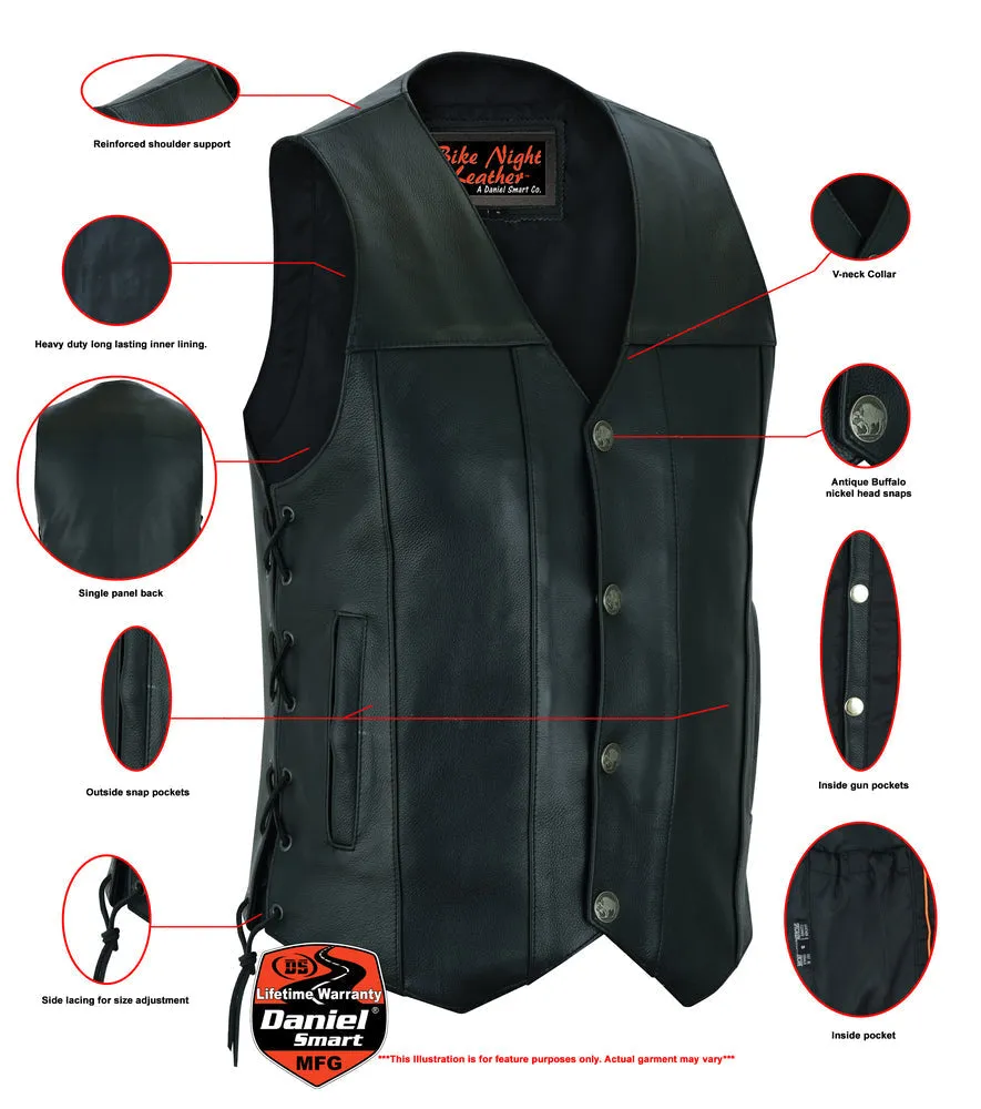 MEN'S SINGLE BACK PANEL CONCEALED CARRY VEST (BUFFALO NICKEL HEAD SNAPS)