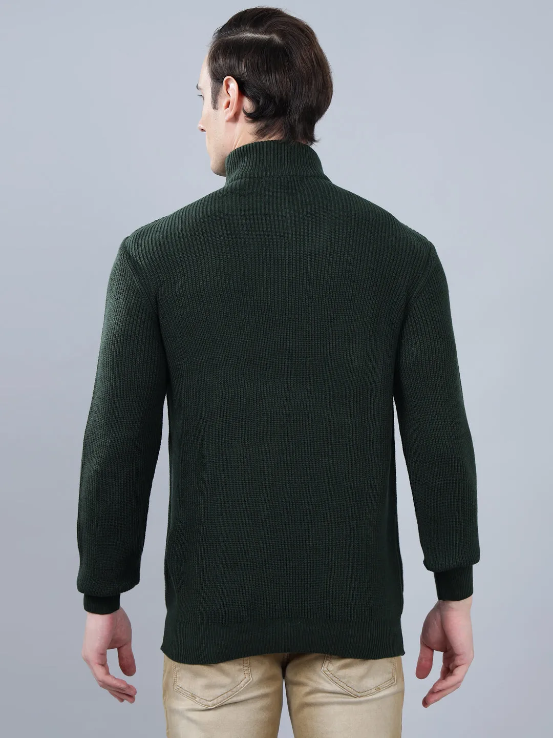 Men's Solid Dark Green Full Sleeve Sweater