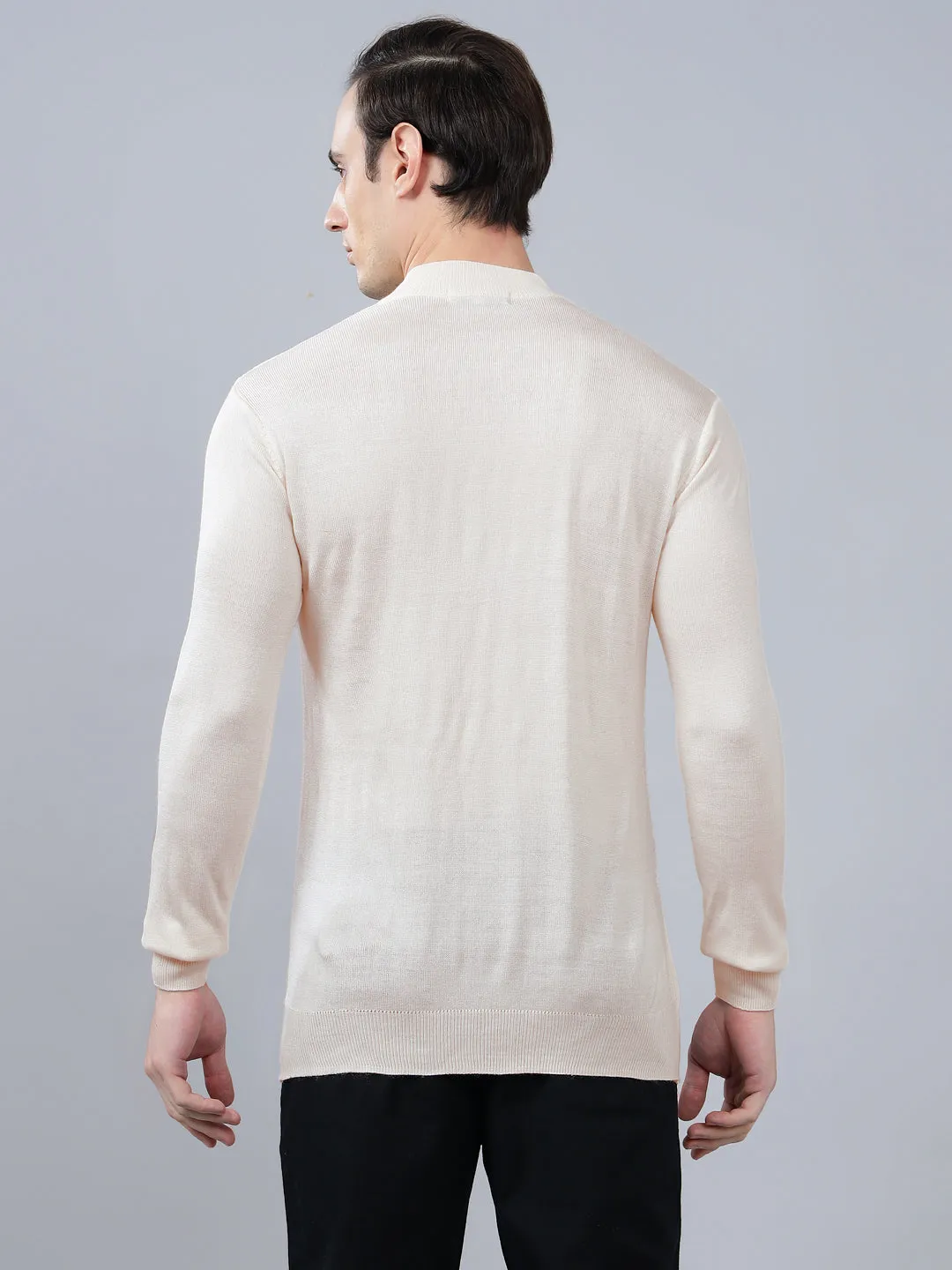 Men's Solid White Full Sleeve Sweater