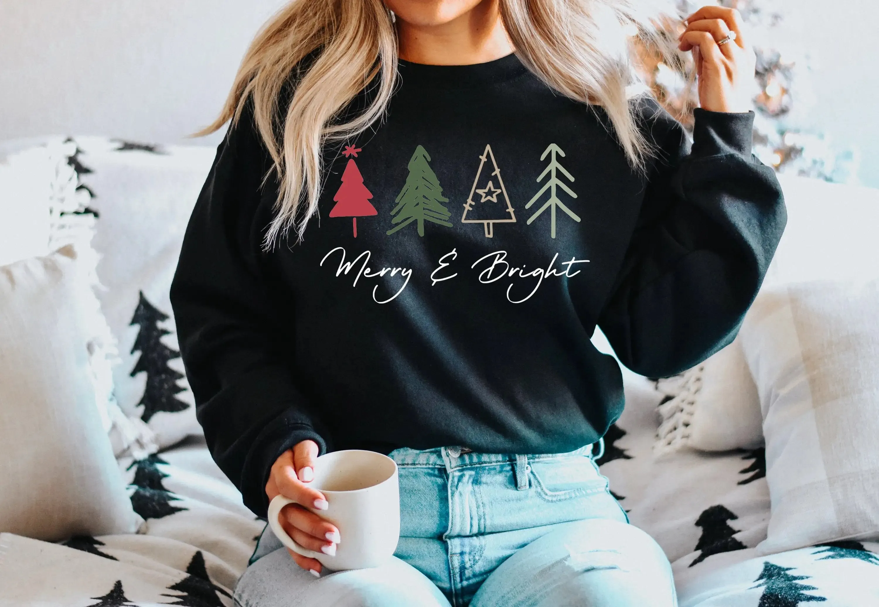 Modern Female All-match Christmas Hoodie - Merry Bright Outdoors