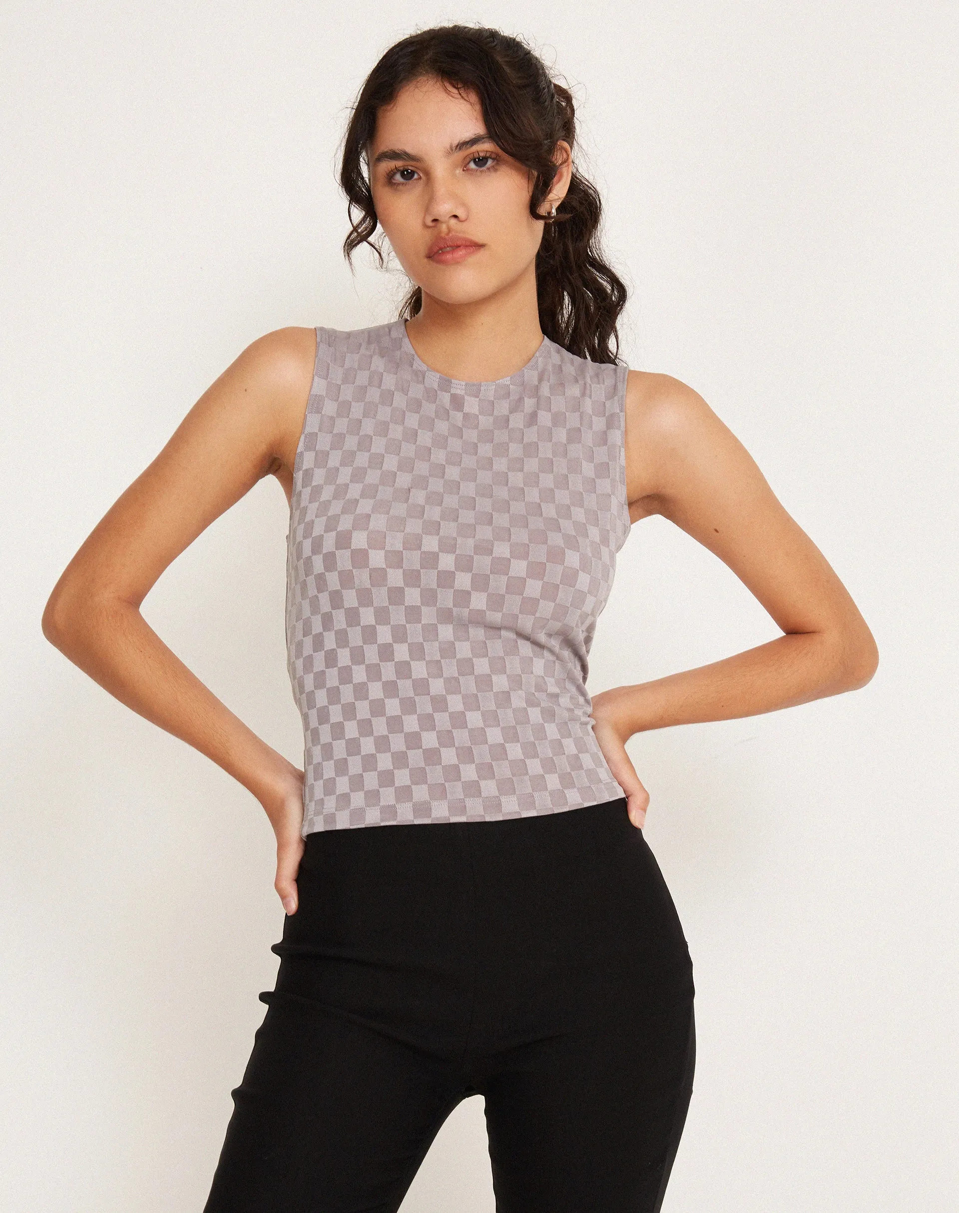 Monlo Vest Top in Check Grey