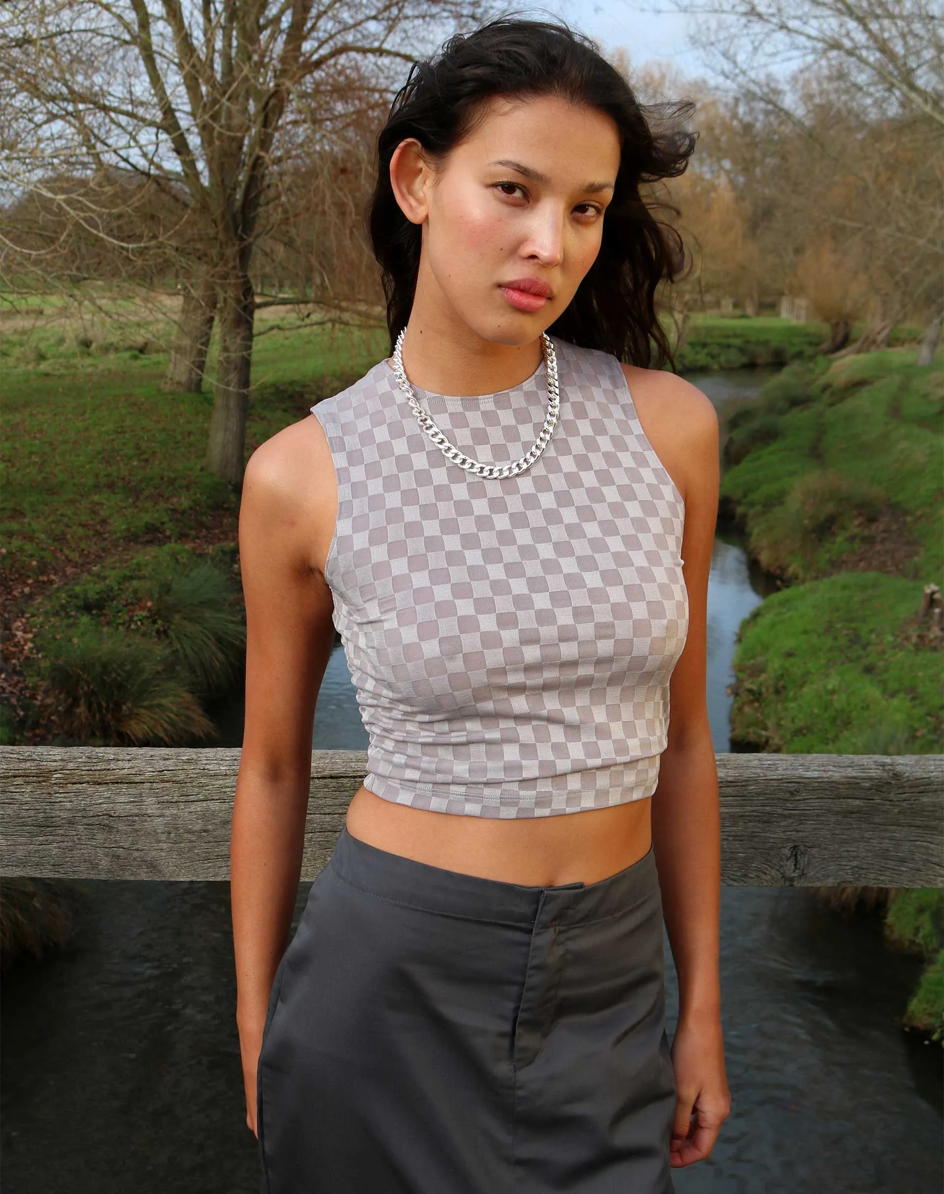 Monlo Vest Top in Check Grey