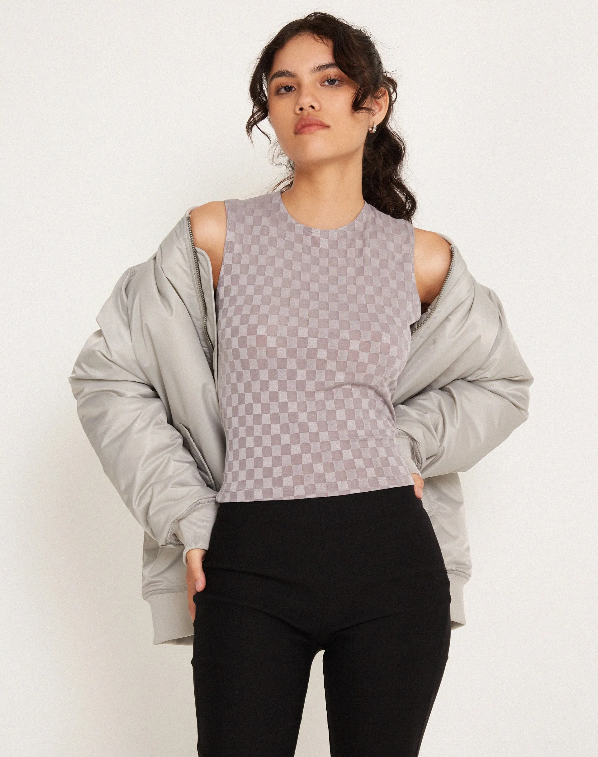 Monlo Vest Top in Check Grey