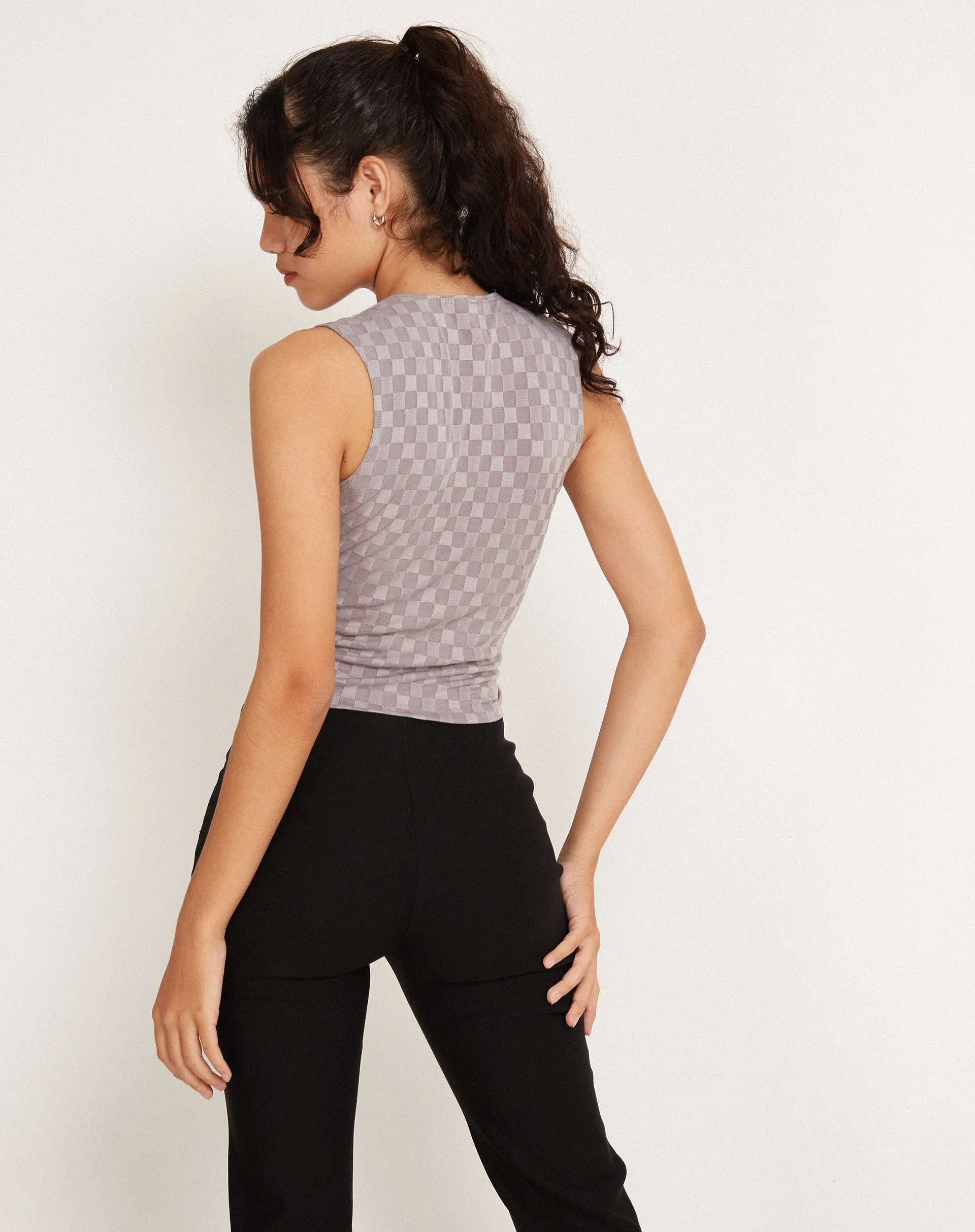 Monlo Vest Top in Check Grey