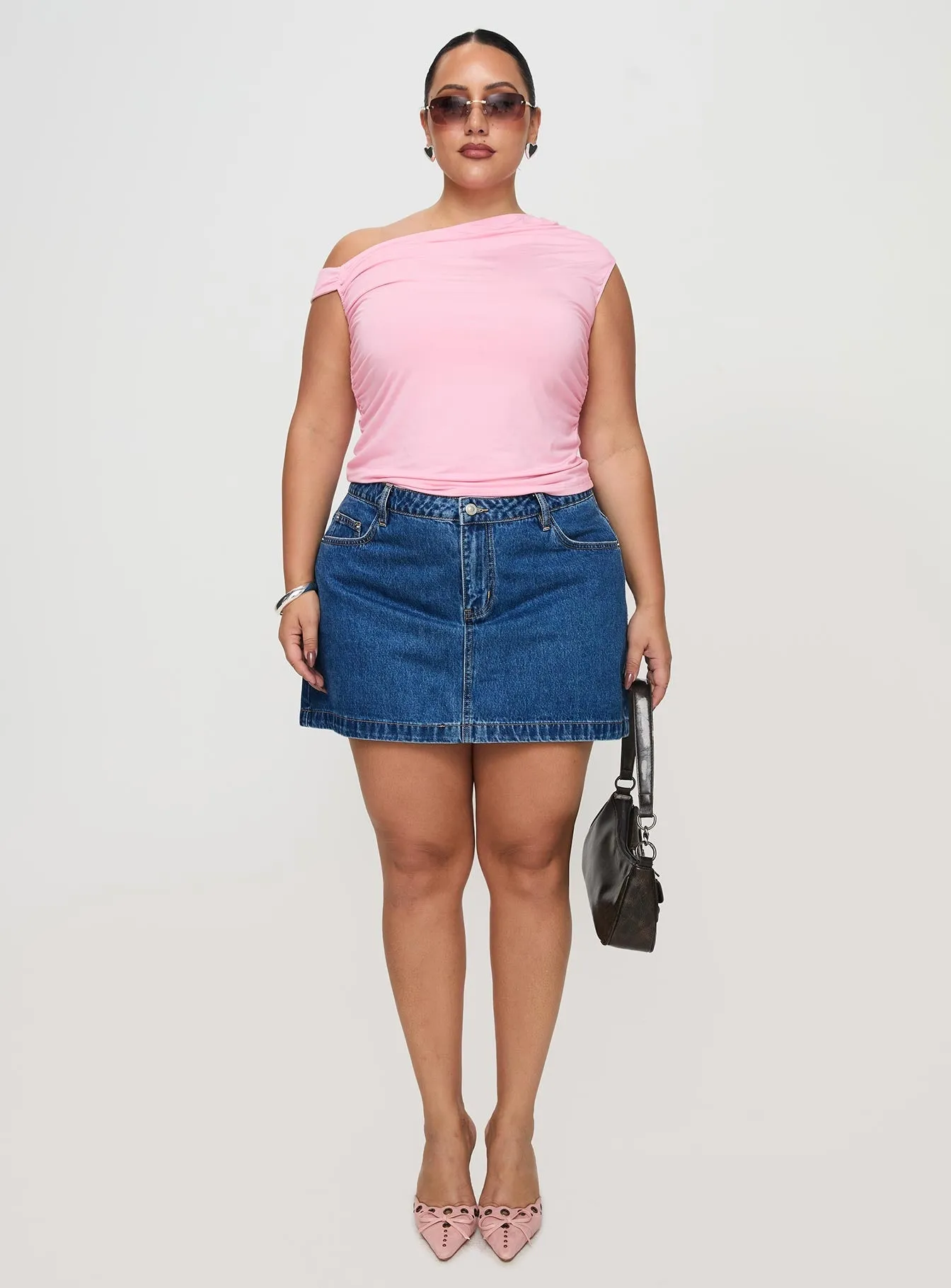 Nickei Denim Mini Skirt Mid Wash Curve