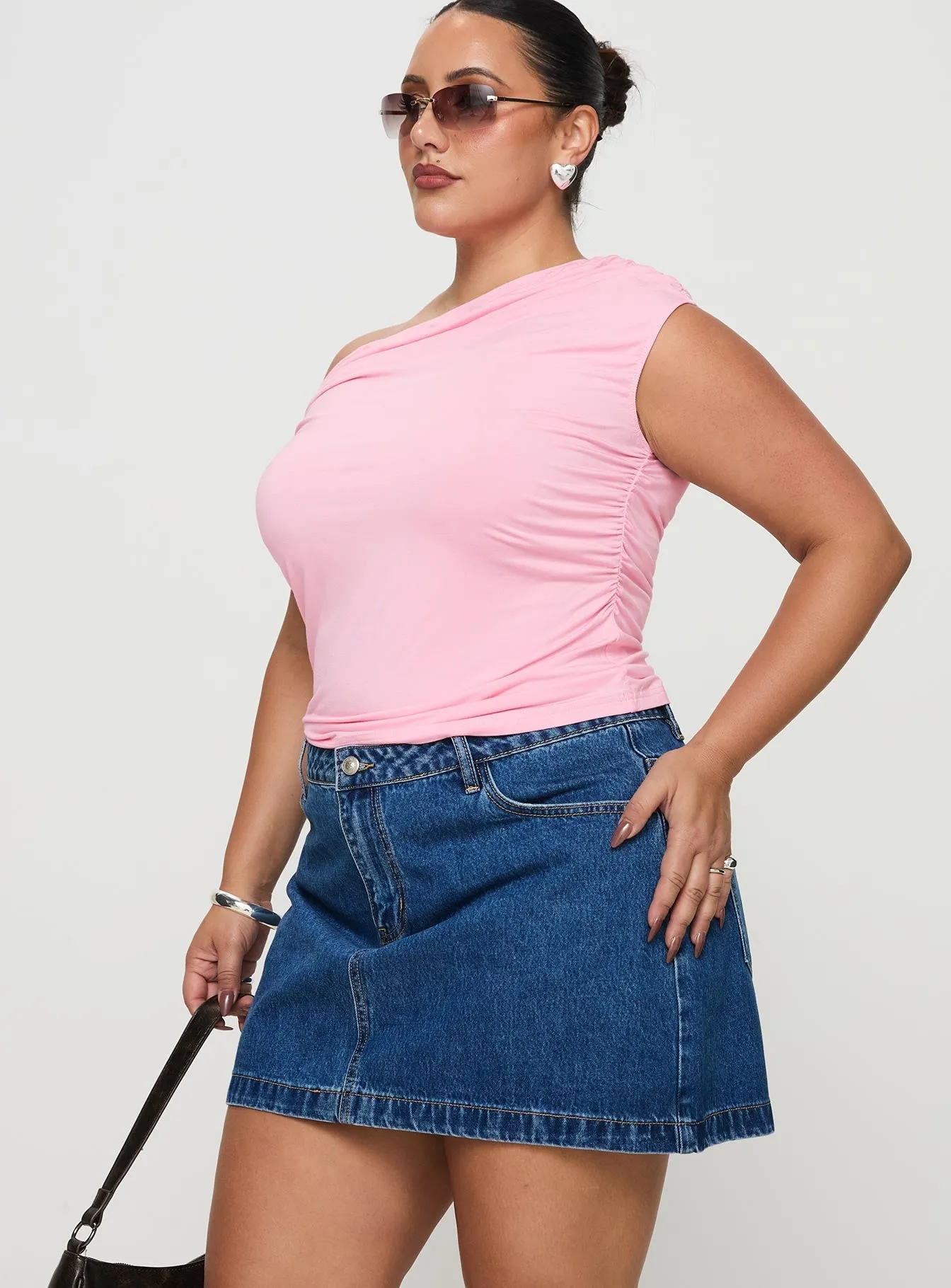 Nickei Denim Mini Skirt Mid Wash Curve