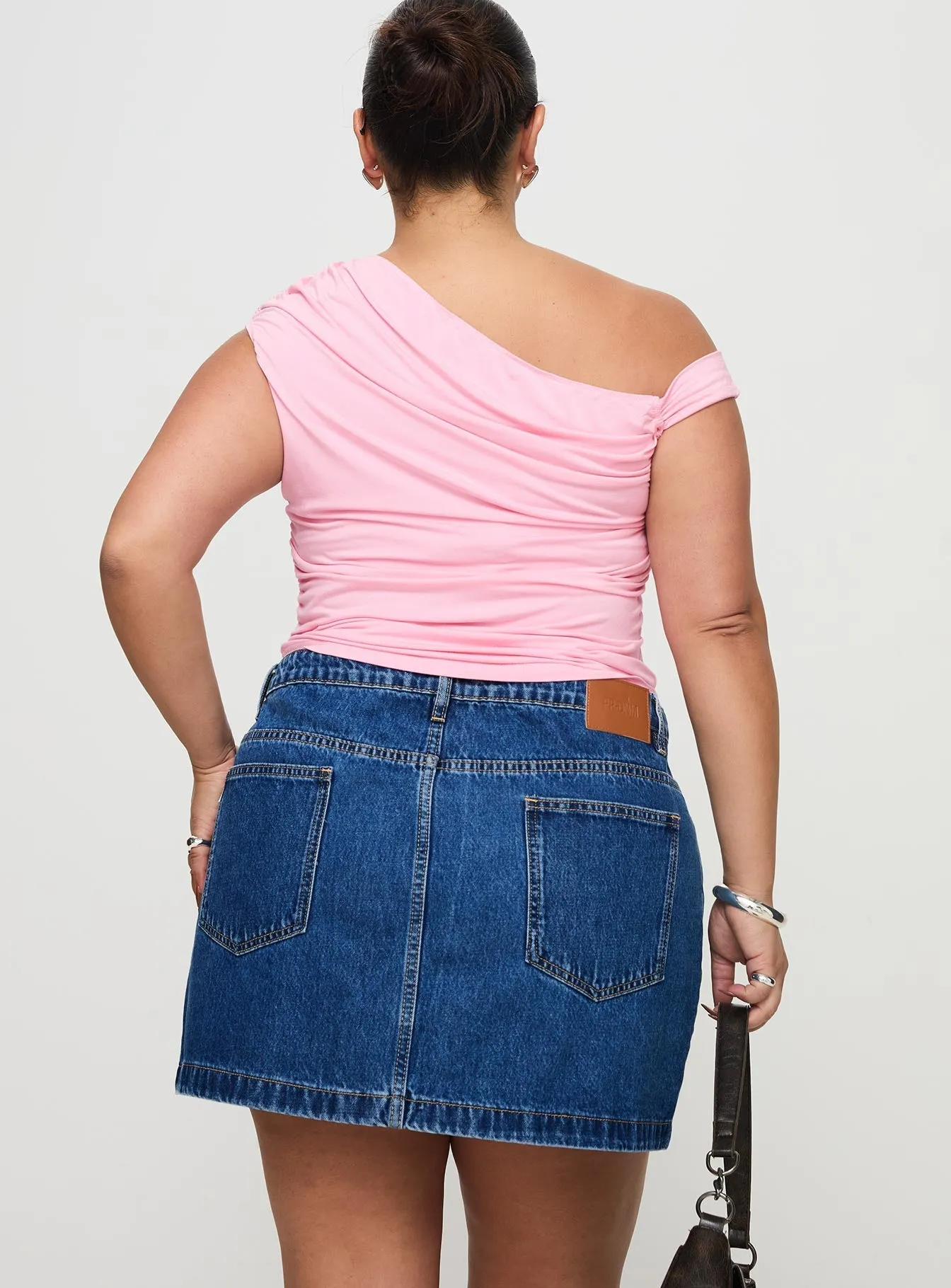 Nickei Denim Mini Skirt Mid Wash Curve