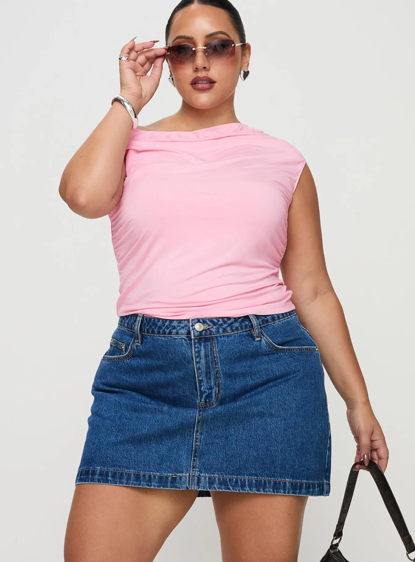 Nickei Denim Mini Skirt Mid Wash Curve