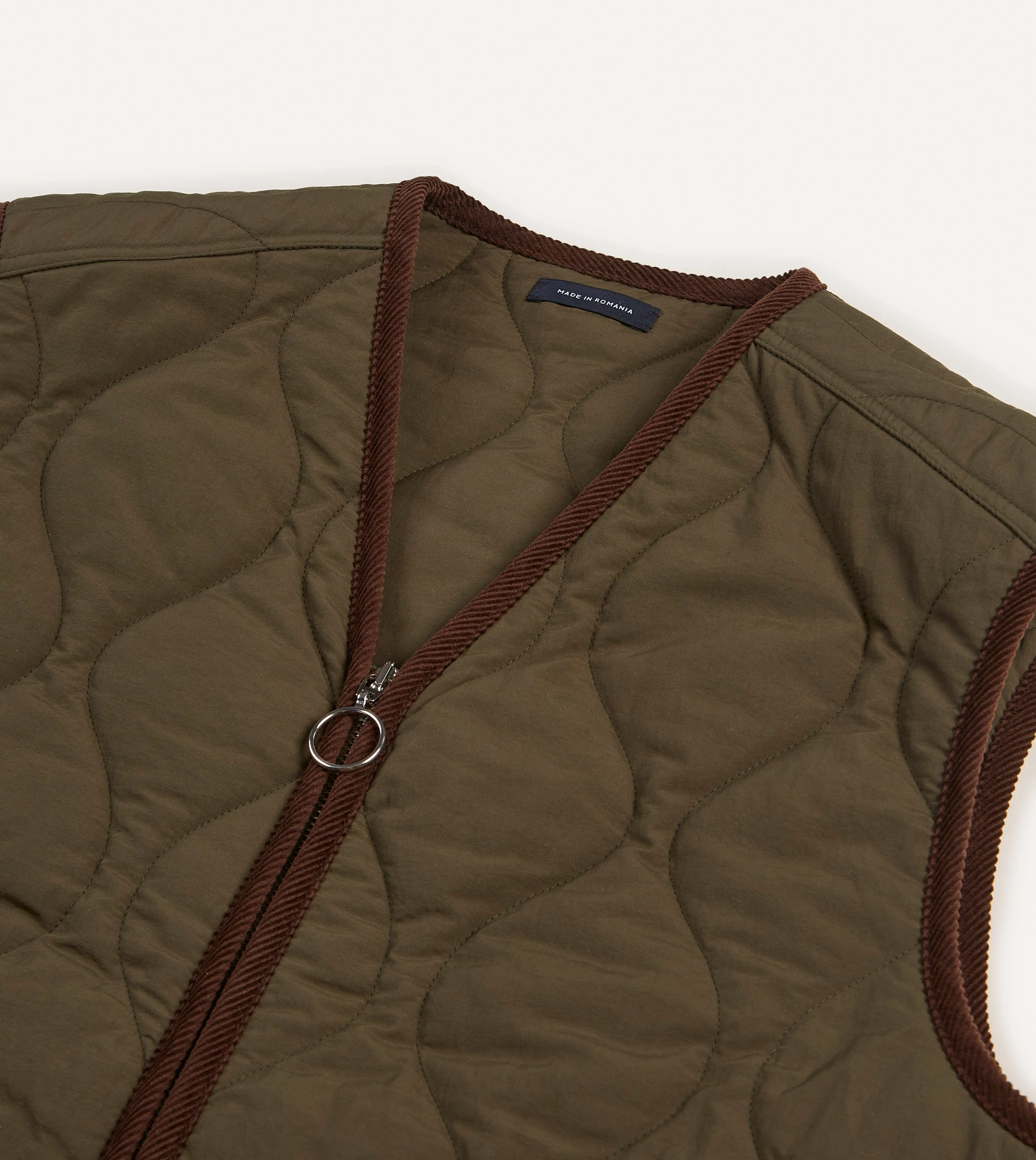 Olive Quilted Nylon Zip Vest