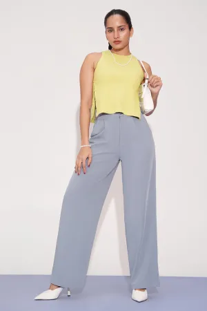 Opal Blue Pleated Double Button Korean Pants