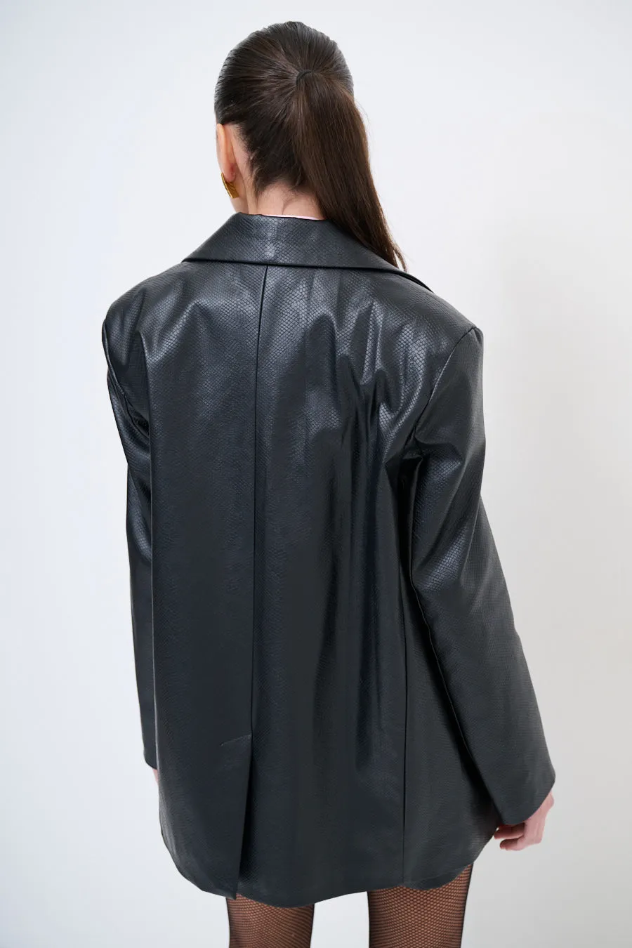 Oversized faux leather blazer with structured design wholesale