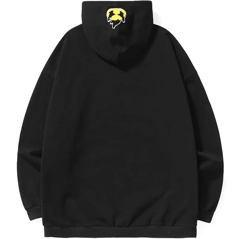 Plain Logo Print Jacquard Kangaroo Pocket Hoodies