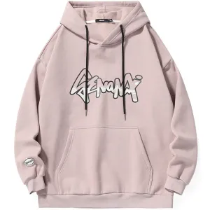 Plain Logo Print Jacquard Kangaroo Pocket Hoodies