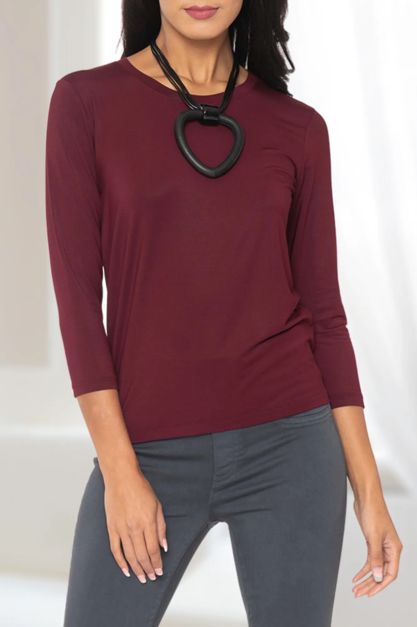 Pull-Over Three Quarter Sleeve Tops Solid Colors | LIOR