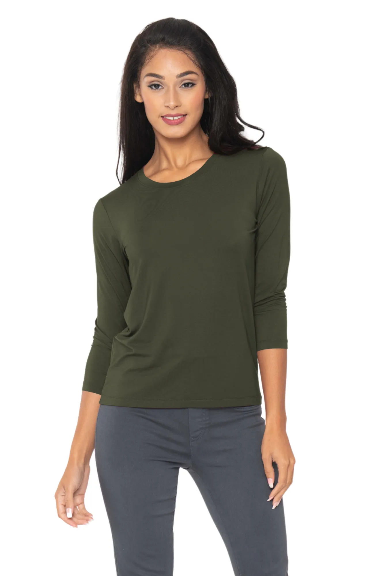 Pull-Over Three Quarter Sleeve Tops Solid Colors | LIOR