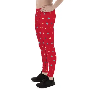 Red Birthday Boy Meggings, Triangular Geometric Best Men's Leggings-Made in USA/EU