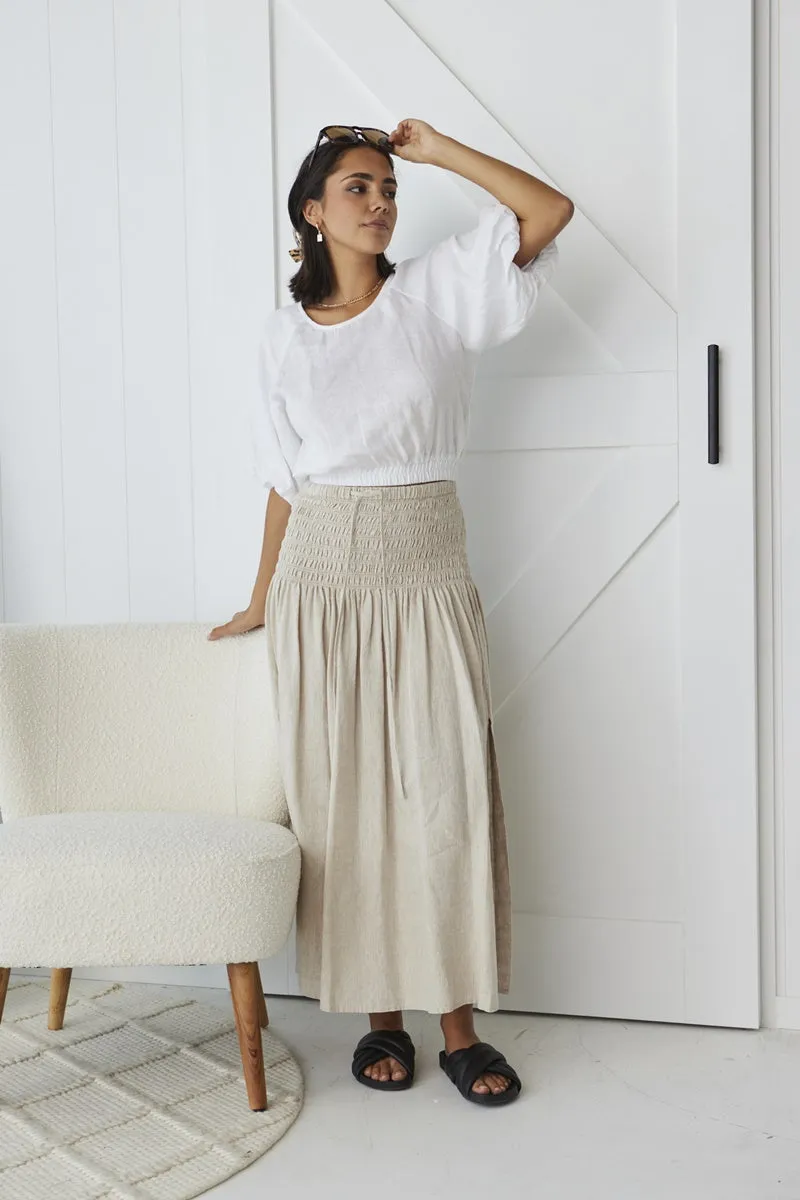 RE:UNION - Matty White Linen Puff Sleeve Crop Top