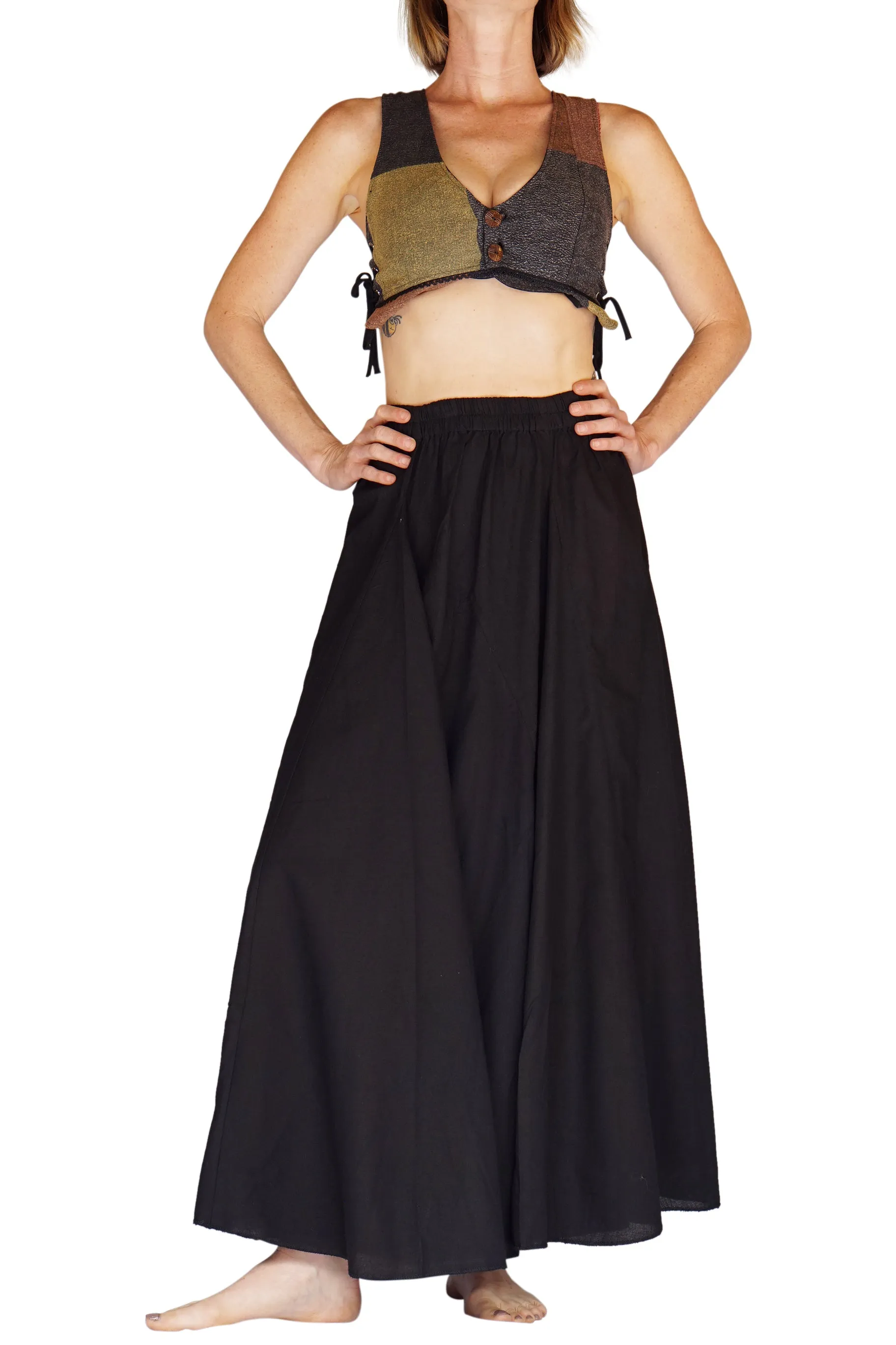 'Sadie' Renaissance Festival, Steampunk, Long Flowing Cotton Skirt - Black