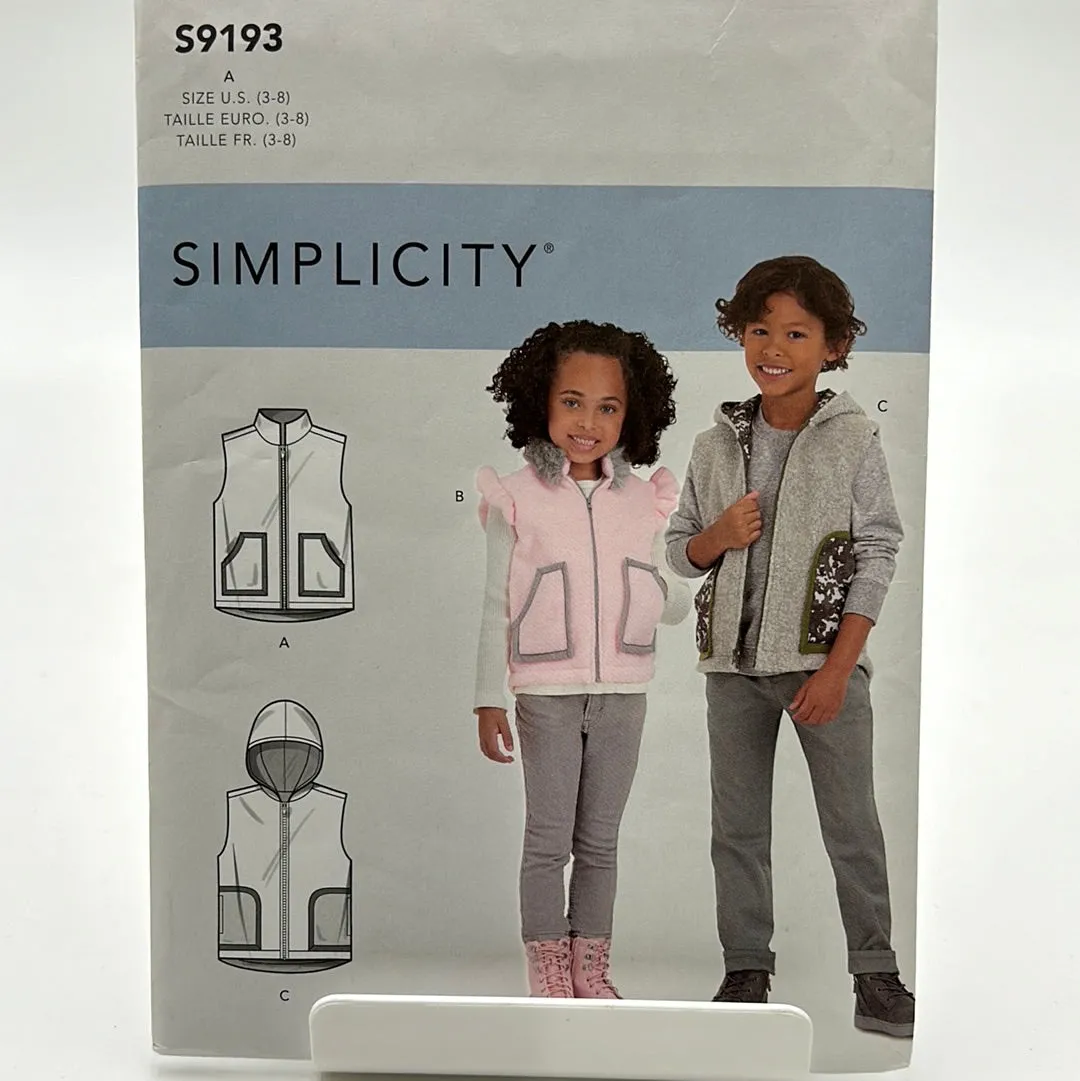 SIMPLICITY Pattern, Children's Flannel Vests (PSI9193)