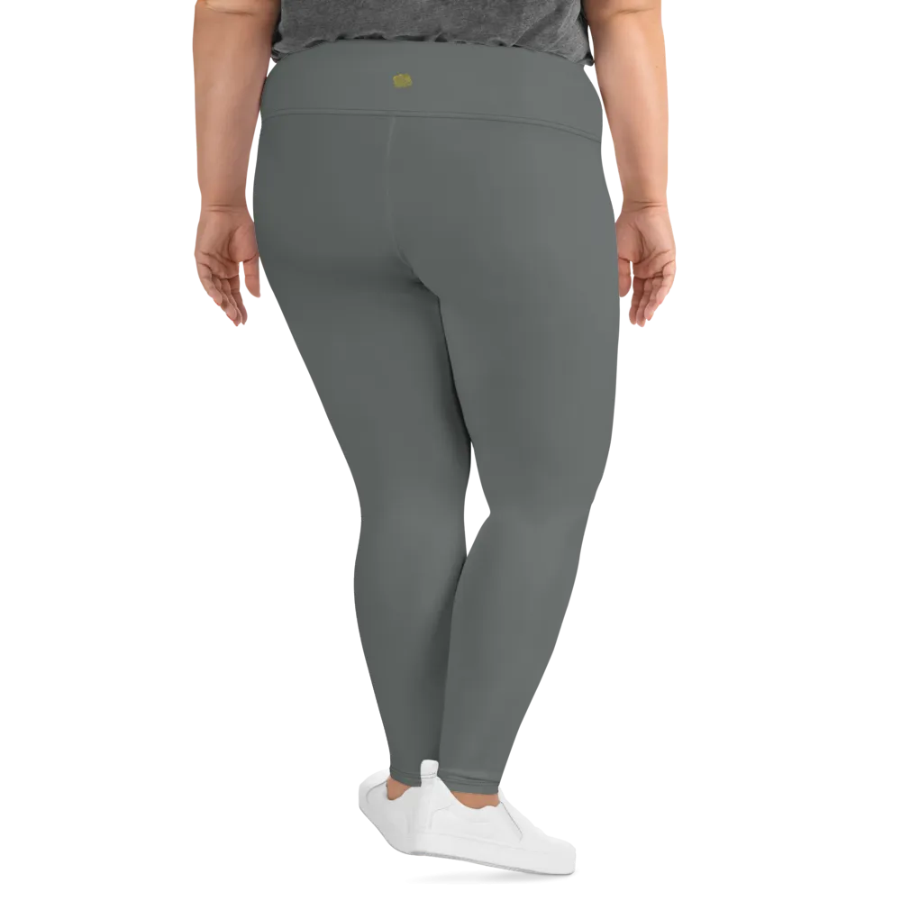 Solid Gray Plus Size Tights, Grey Solid Color Women's Plus Size Leggings Yoga Pants, Plus Size Tights -Made in USA