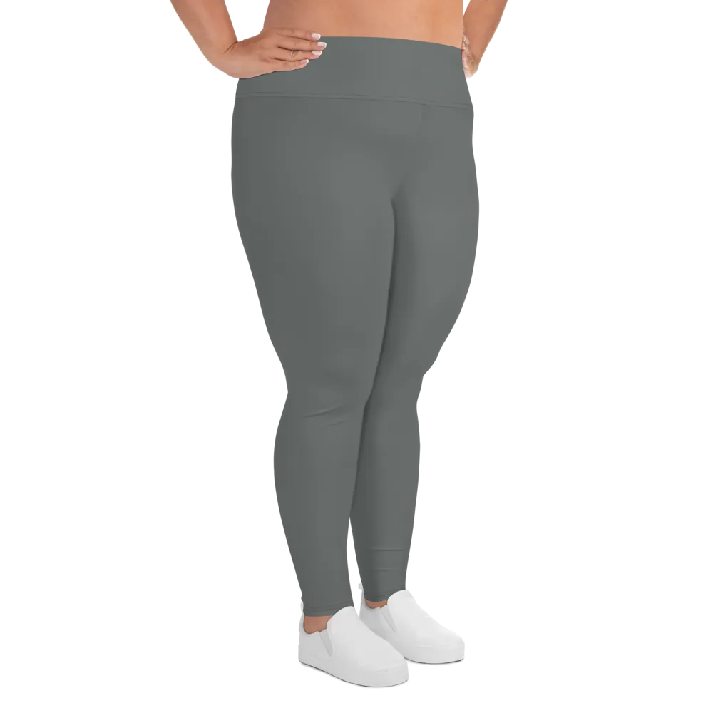 Solid Gray Plus Size Tights, Grey Solid Color Women's Plus Size Leggings Yoga Pants, Plus Size Tights -Made in USA