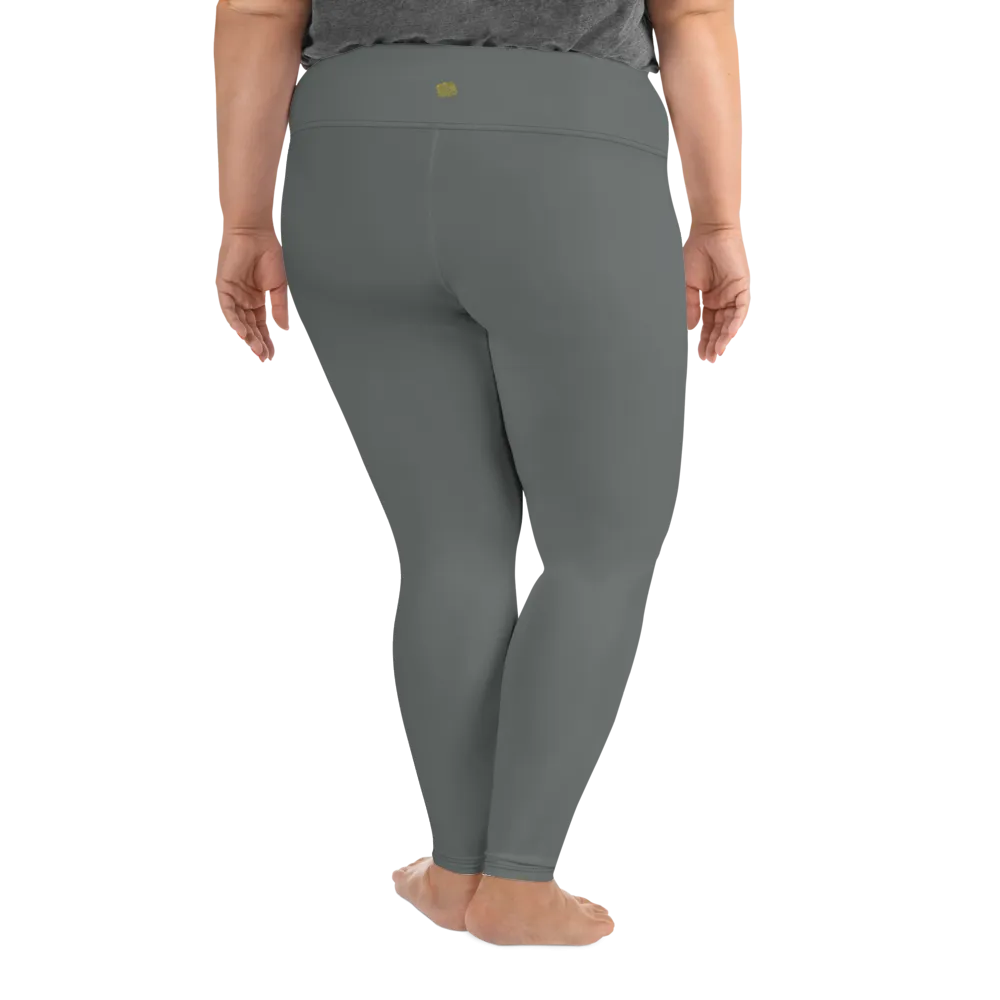 Solid Gray Plus Size Tights, Grey Solid Color Women's Plus Size Leggings Yoga Pants, Plus Size Tights -Made in USA