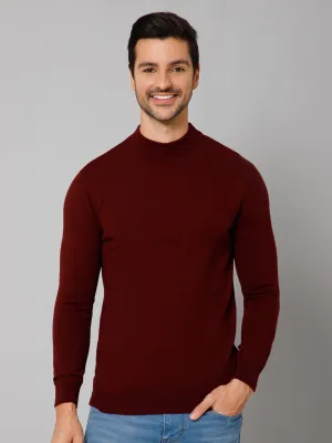 Solid Maroon Full Sleeves Round Neck Regular Fit Casual Sweater for Men