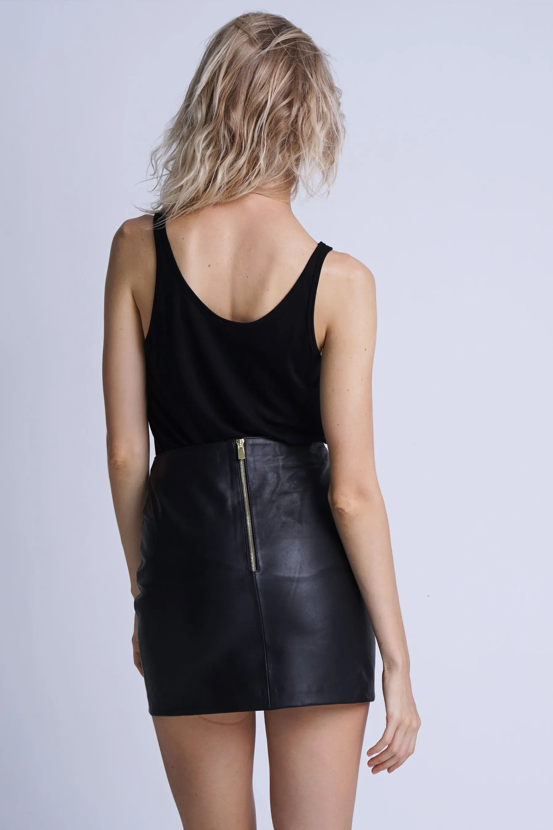 STELLA LEATHER MINI SKIRT - BLACK