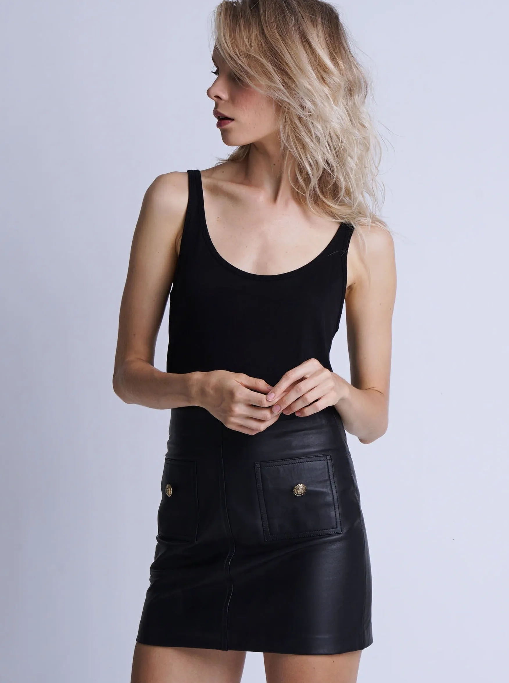 STELLA LEATHER MINI SKIRT - BLACK