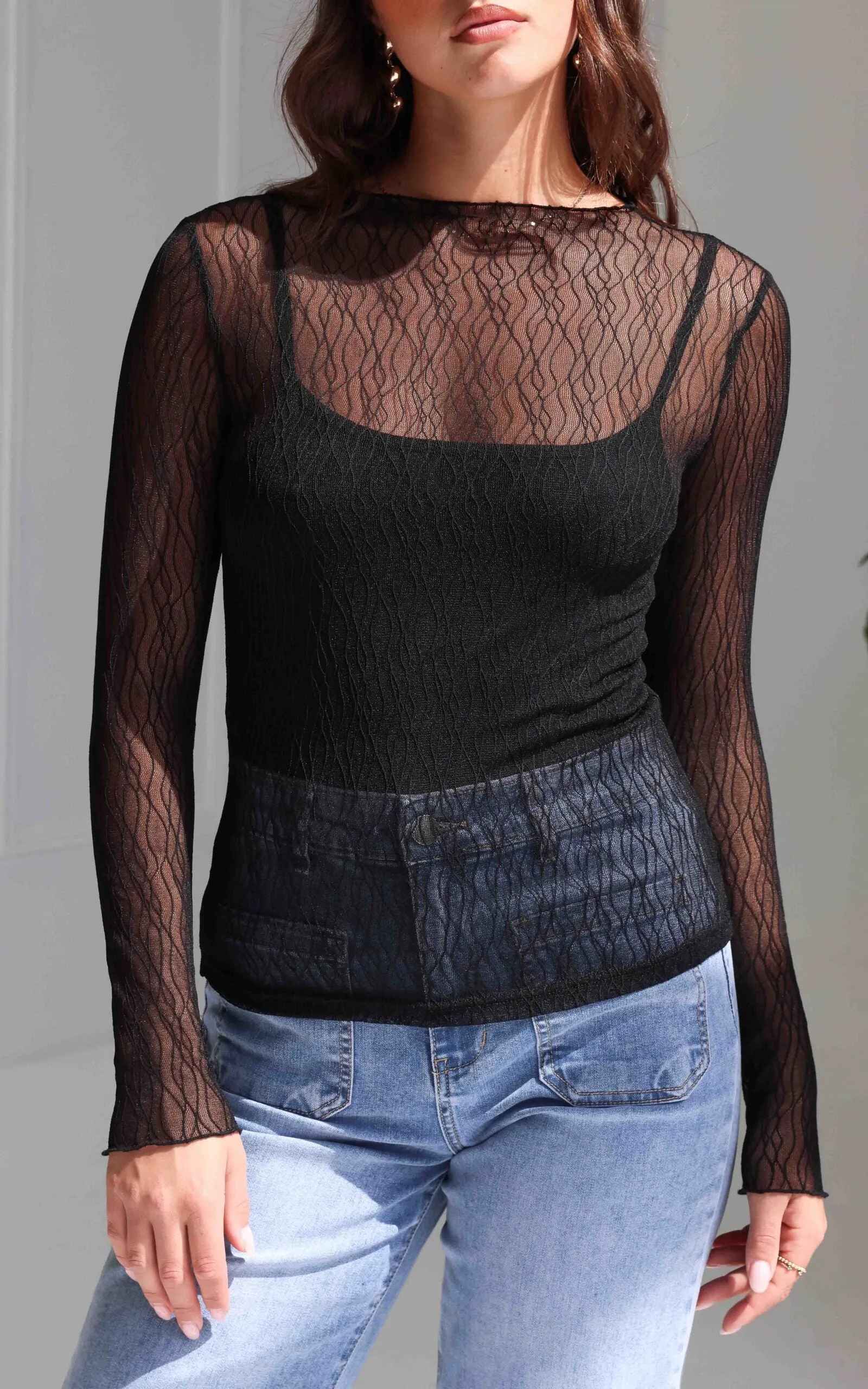 Thurman Sheer Mesh Top - Black Texture