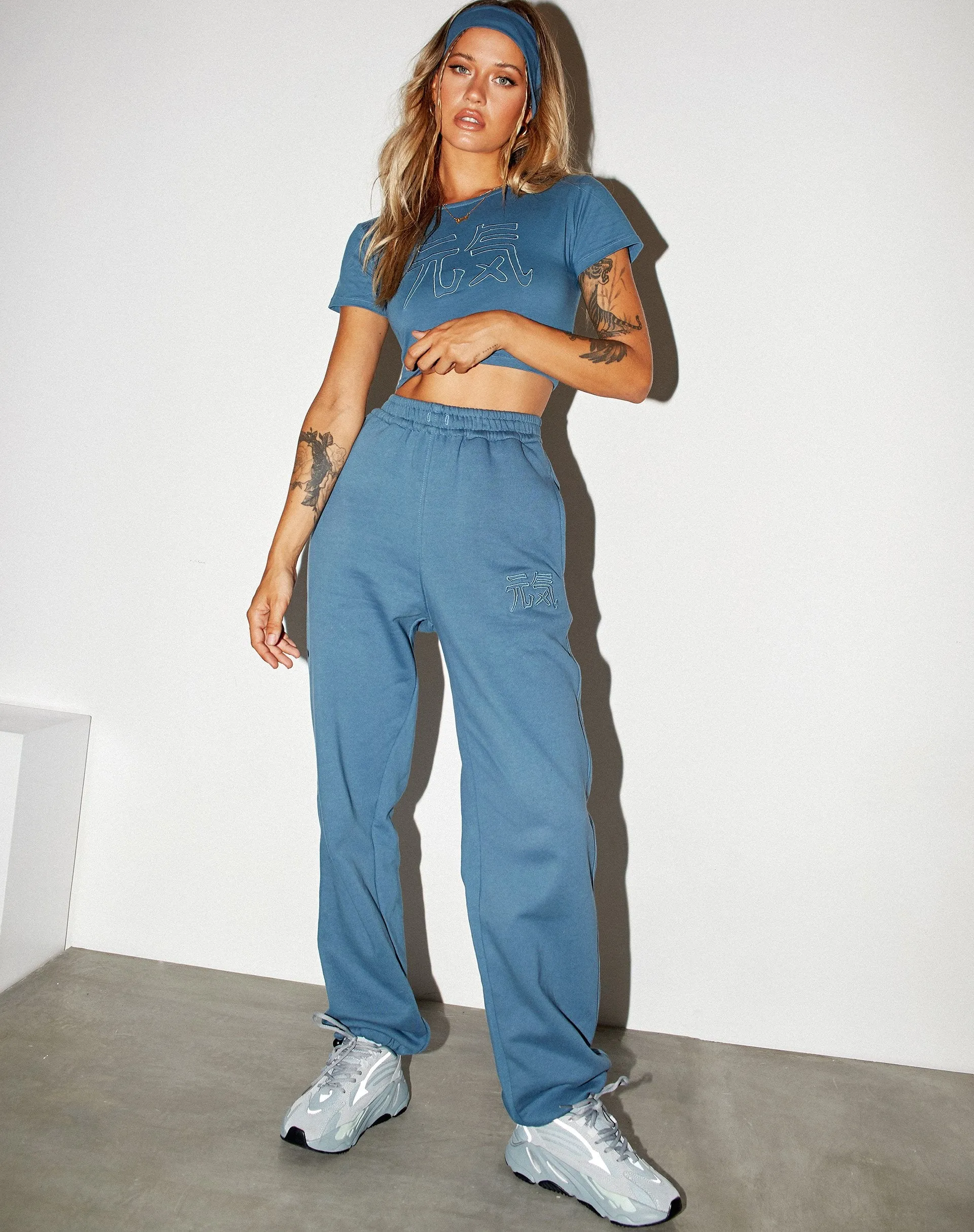 Tindy Crop Top in Mineral Blue Japanese 'Spirit' Embro