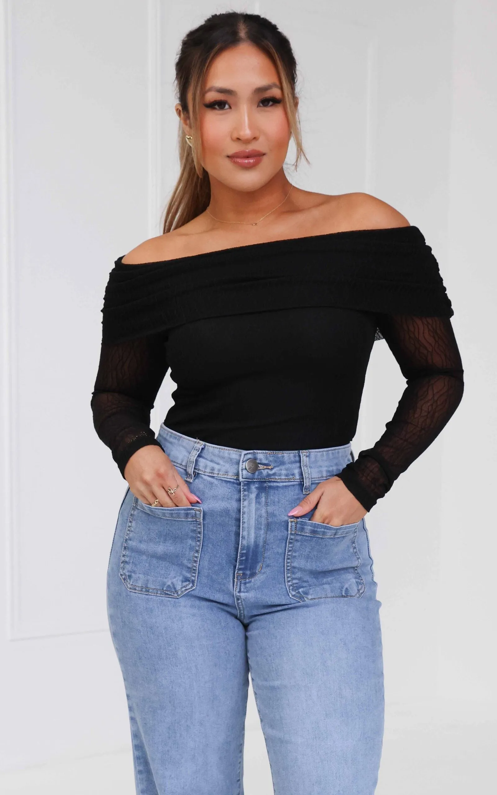 Ulla Mesh Top - Black Texture