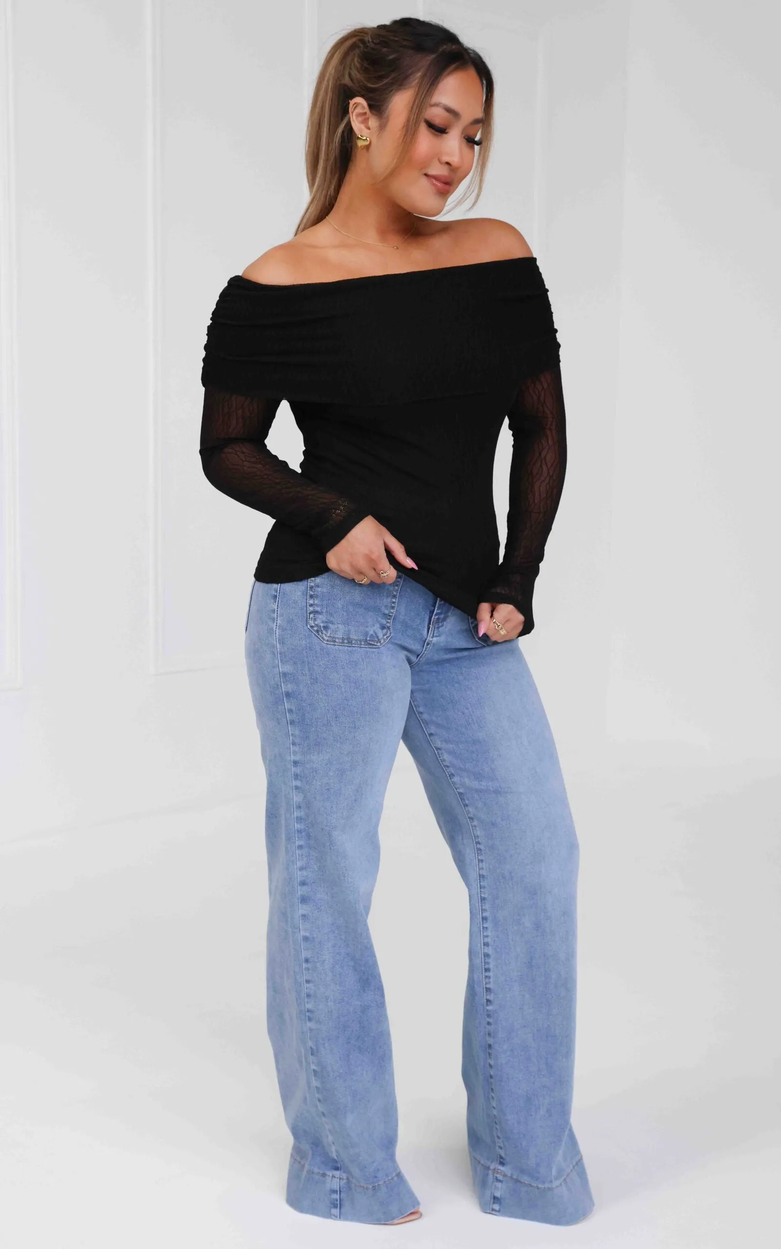 Ulla Mesh Top - Black Texture