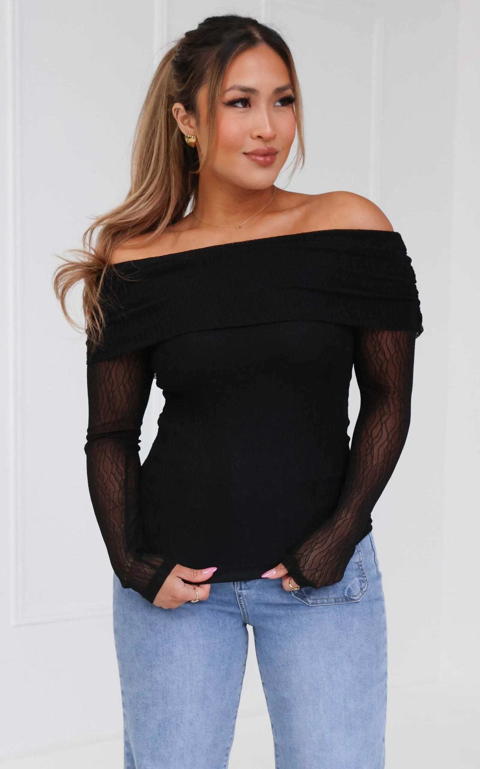 Ulla Mesh Top - Black Texture