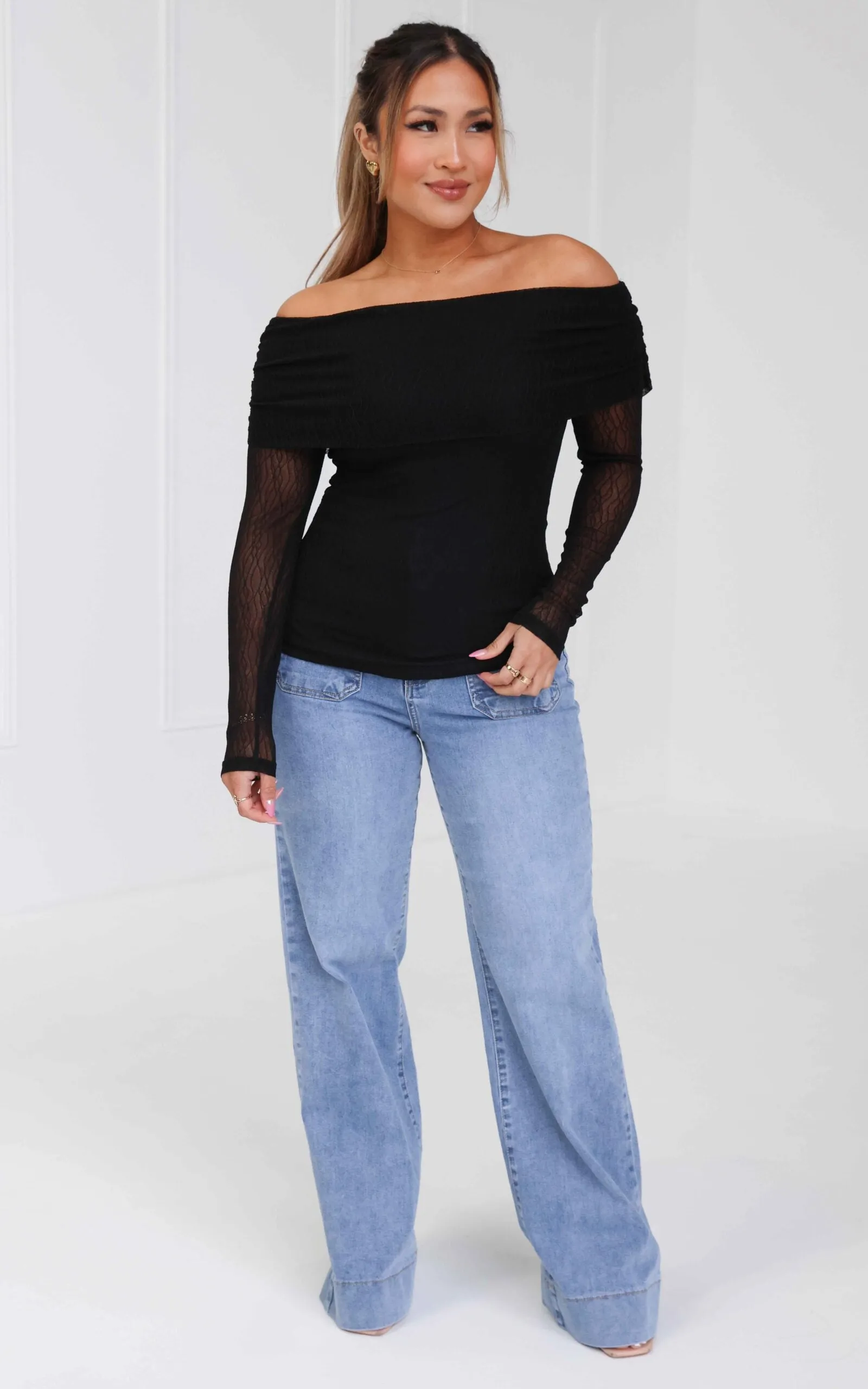 Ulla Mesh Top - Black Texture